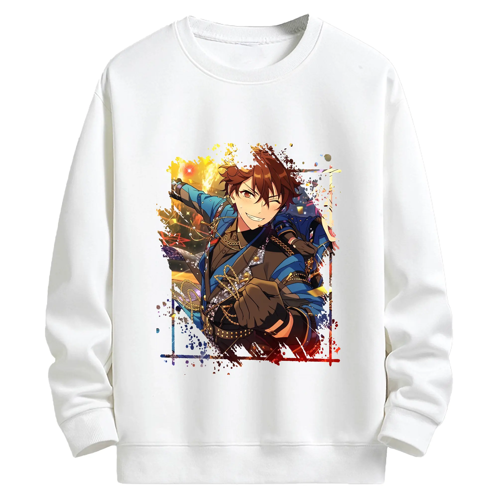 あんさん ぶる グッズ 流星隊 守沢千秋 - キッズ クルーネックスウェットシャツ ・ フロントプリント ・ 綿80％ ポリエステル20％ ・ 快適 通学 スポーツ 日常使い お散歩用