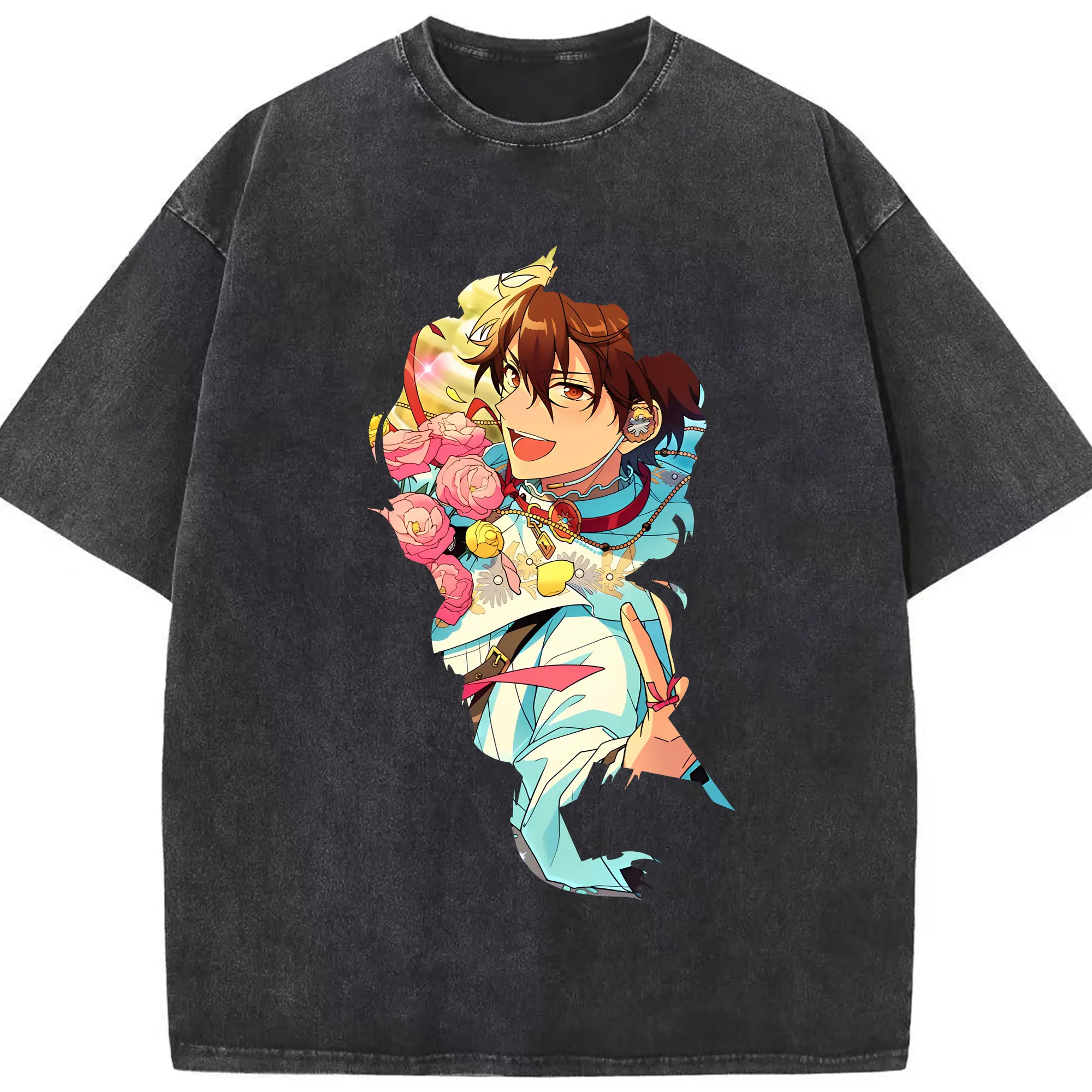 あんさん ぶる グッズ 流星隊 守沢千秋 - 綿100％ ヴィンテージ風 半袖Tシャツ ・ フロントプリント ・ 柔らか肌触り ・ 通気性 快適 ・ スポーツ カジュアル 外出用