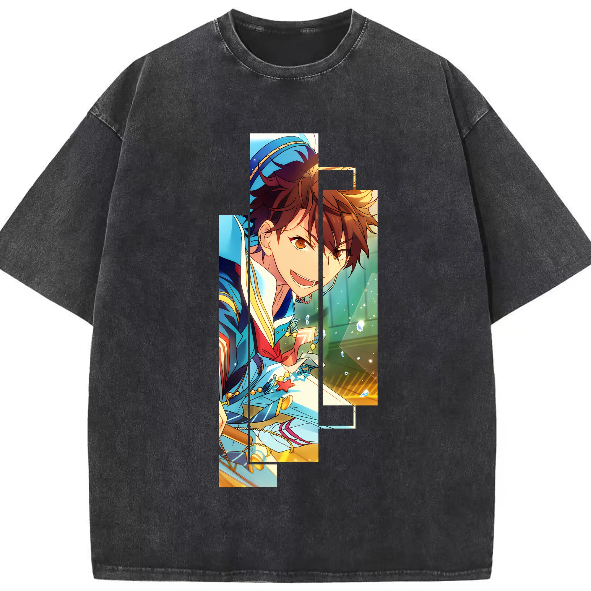 あんさん ぶる グッズ 流星隊 守沢千秋 - 綿100％ ヴィンテージ風 半袖Tシャツ ・ フロントプリント ・ 柔らか肌触り ・ 通気性 快適 ・ スポーツ カジュアル 外出用