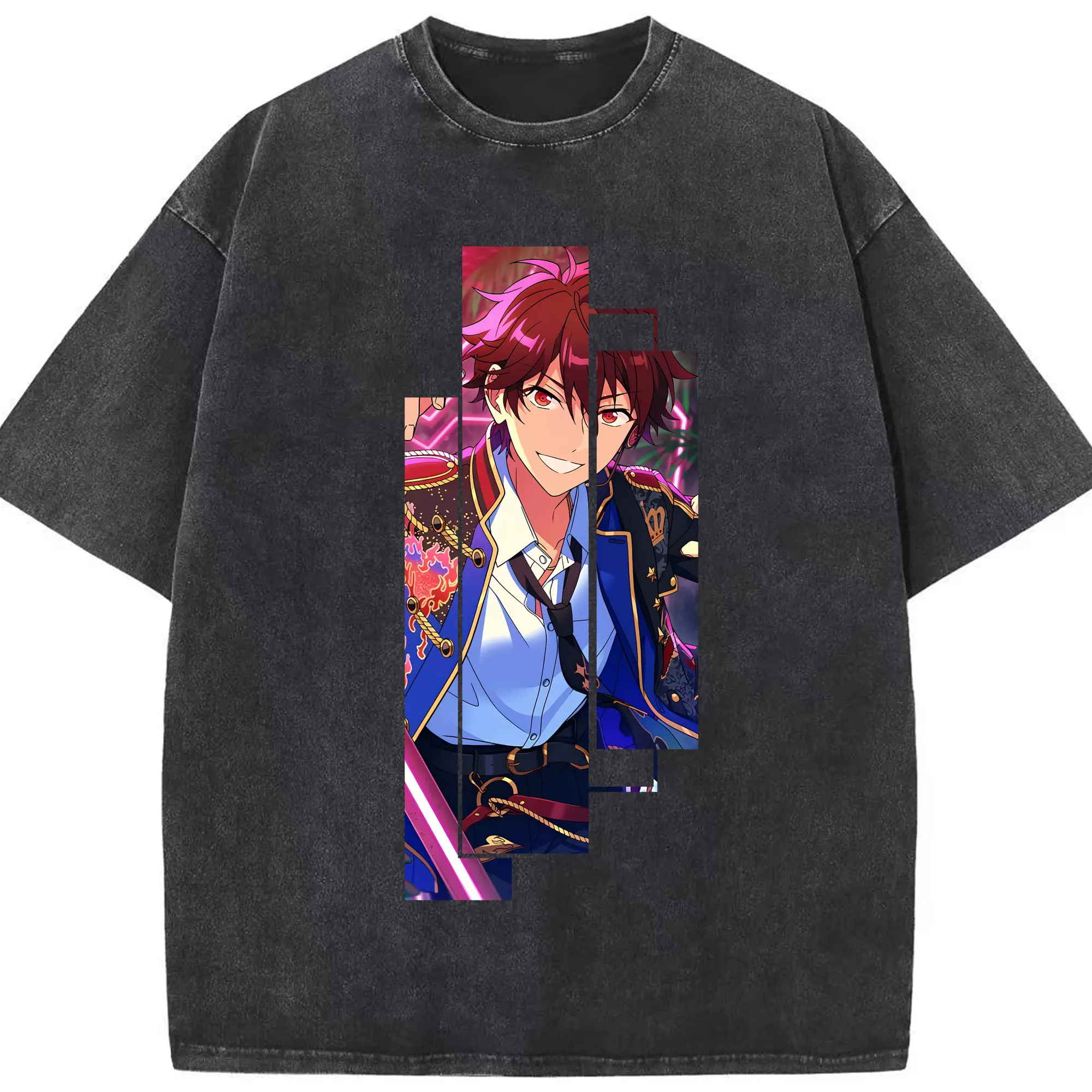あんさん ぶる グッズ 流星隊 守沢千秋 - 綿100％ ヴィンテージ風 半袖Tシャツ ・ フロントプリント ・ 柔らか肌触り ・ 通気性 快適 ・ スポーツ カジュアル 外出用