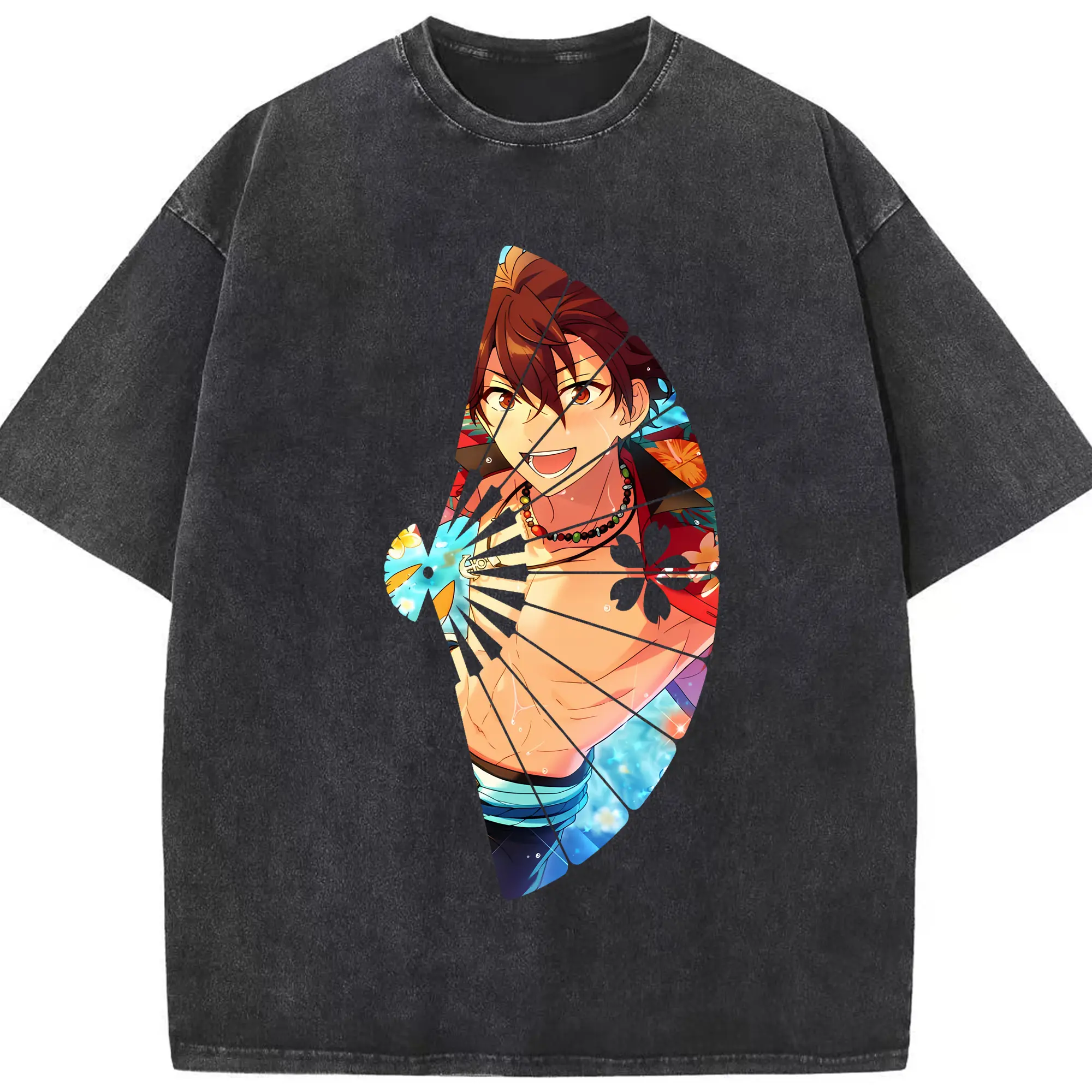 あんさん ぶる グッズ 流星隊 守沢千秋 - 綿100％ ヴィンテージ風 半袖Tシャツ ・ フロントプリント ・ 柔らか肌触り ・ 通気性 快適 ・ スポーツ カジュアル 外出用