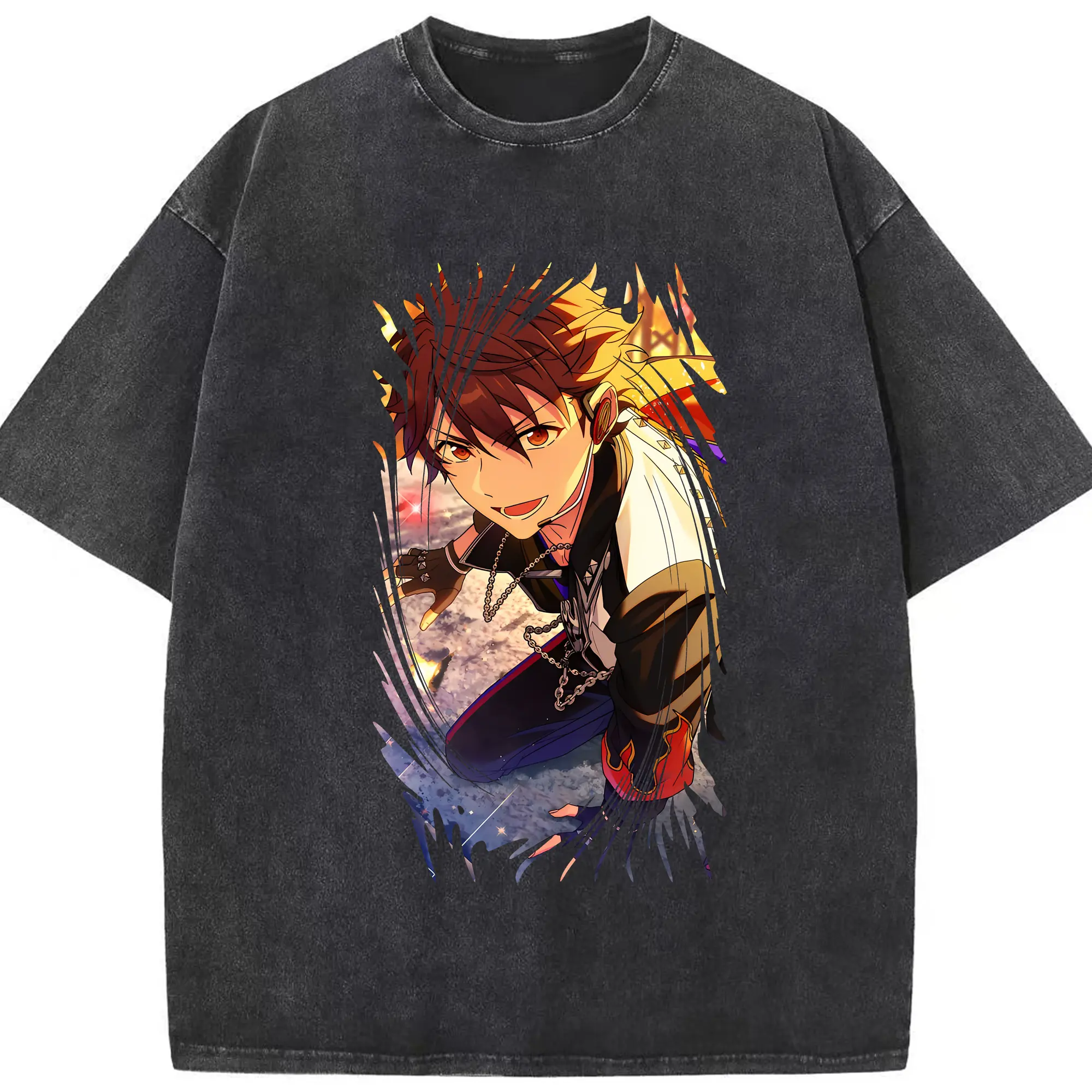 あんさん ぶる グッズ 流星隊 守沢千秋 - 綿100％ ヴィンテージ風 半袖Tシャツ ・ フロントプリント ・ 柔らか肌触り ・ 通気性 快適 ・ スポーツ カジュアル 外出用