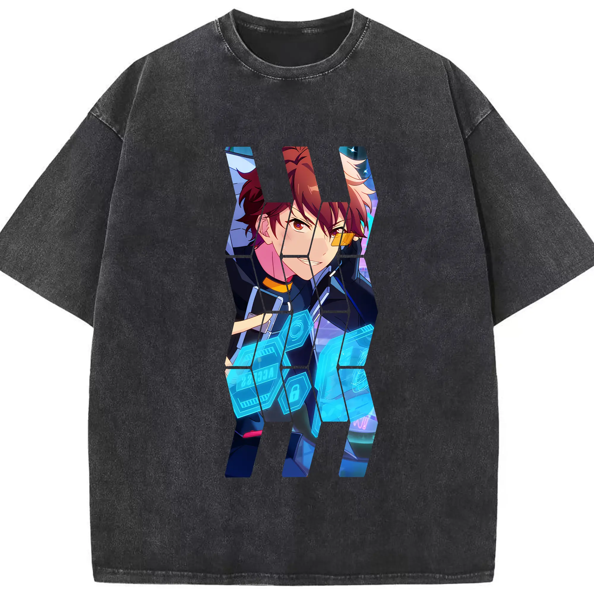 あんさん ぶる グッズ 流星隊 守沢千秋 - 綿100％ ヴィンテージ風 半袖Tシャツ ・ フロントプリント ・ 柔らか肌触り ・ 通気性 快適 ・ スポーツ カジュアル 外出用