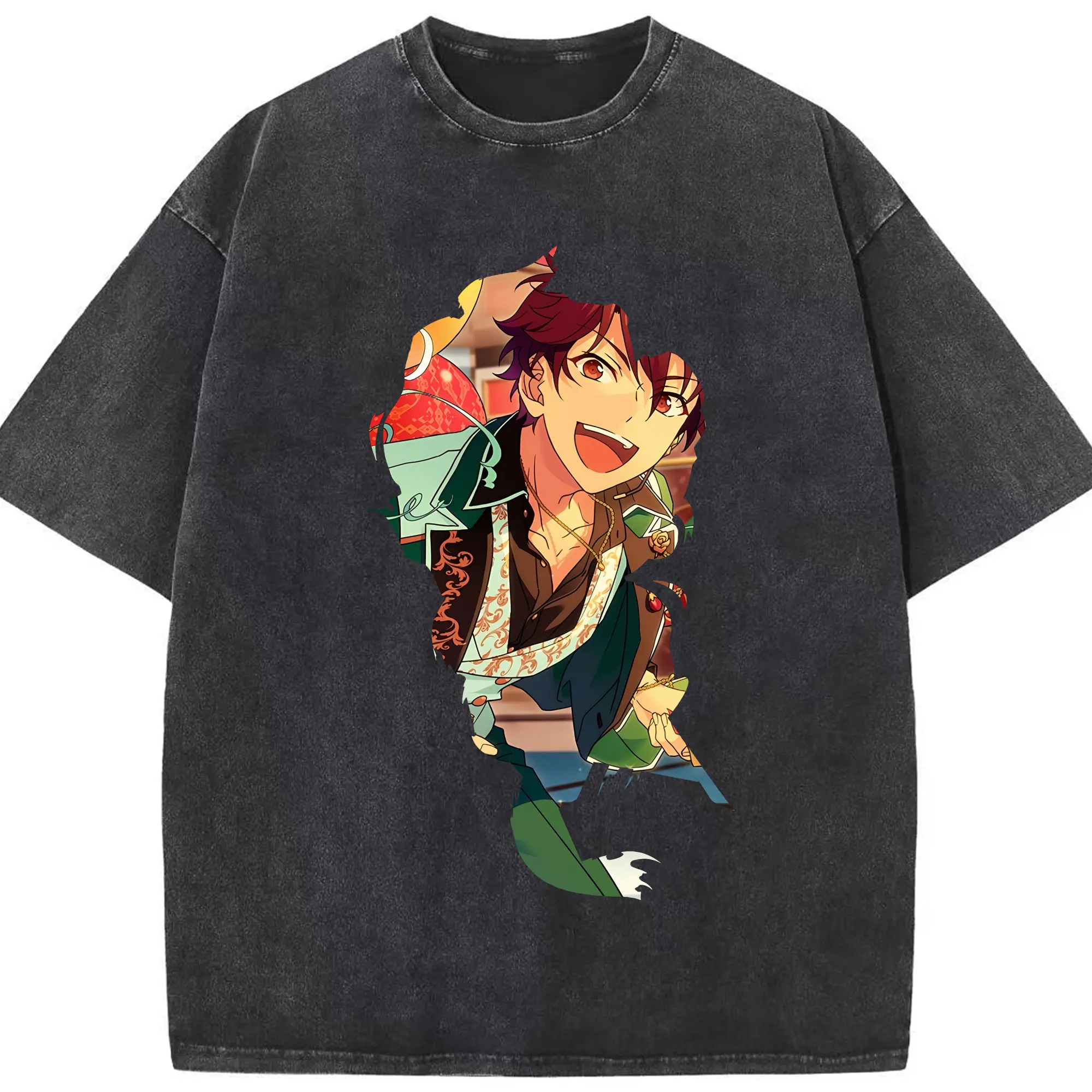 あんさん ぶる グッズ 流星隊 守沢千秋 - 綿100％ ヴィンテージ風 半袖Tシャツ ・ フロントプリント ・ 柔らか肌触り ・ 通気性 快適 ・ スポーツ カジュアル 外出用