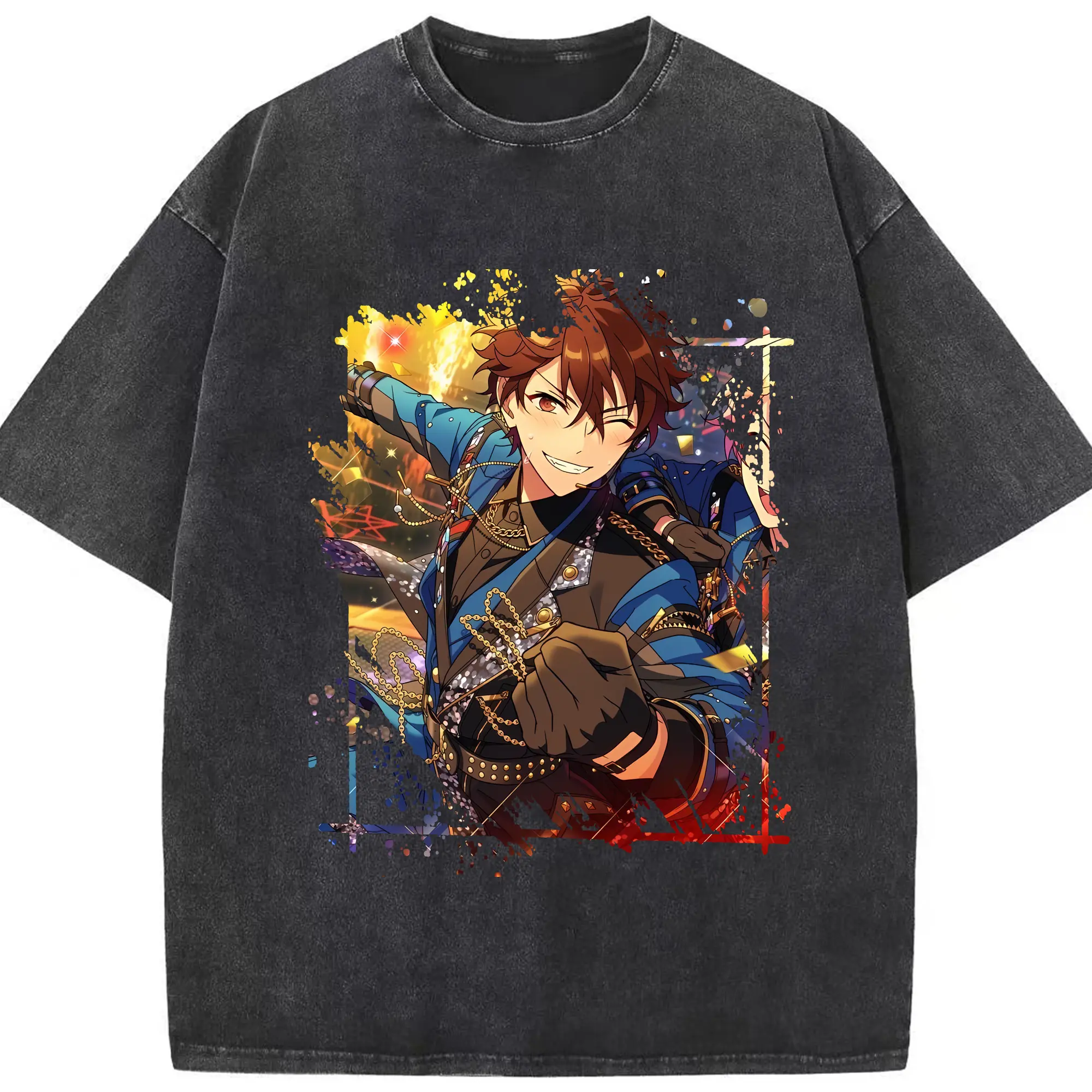 あんさん ぶる グッズ 流星隊 守沢千秋 - 綿100％ ヴィンテージ風 半袖Tシャツ ・ フロントプリント ・ 柔らか肌触り ・ 通気性 快適 ・ スポーツ カジュアル 外出用