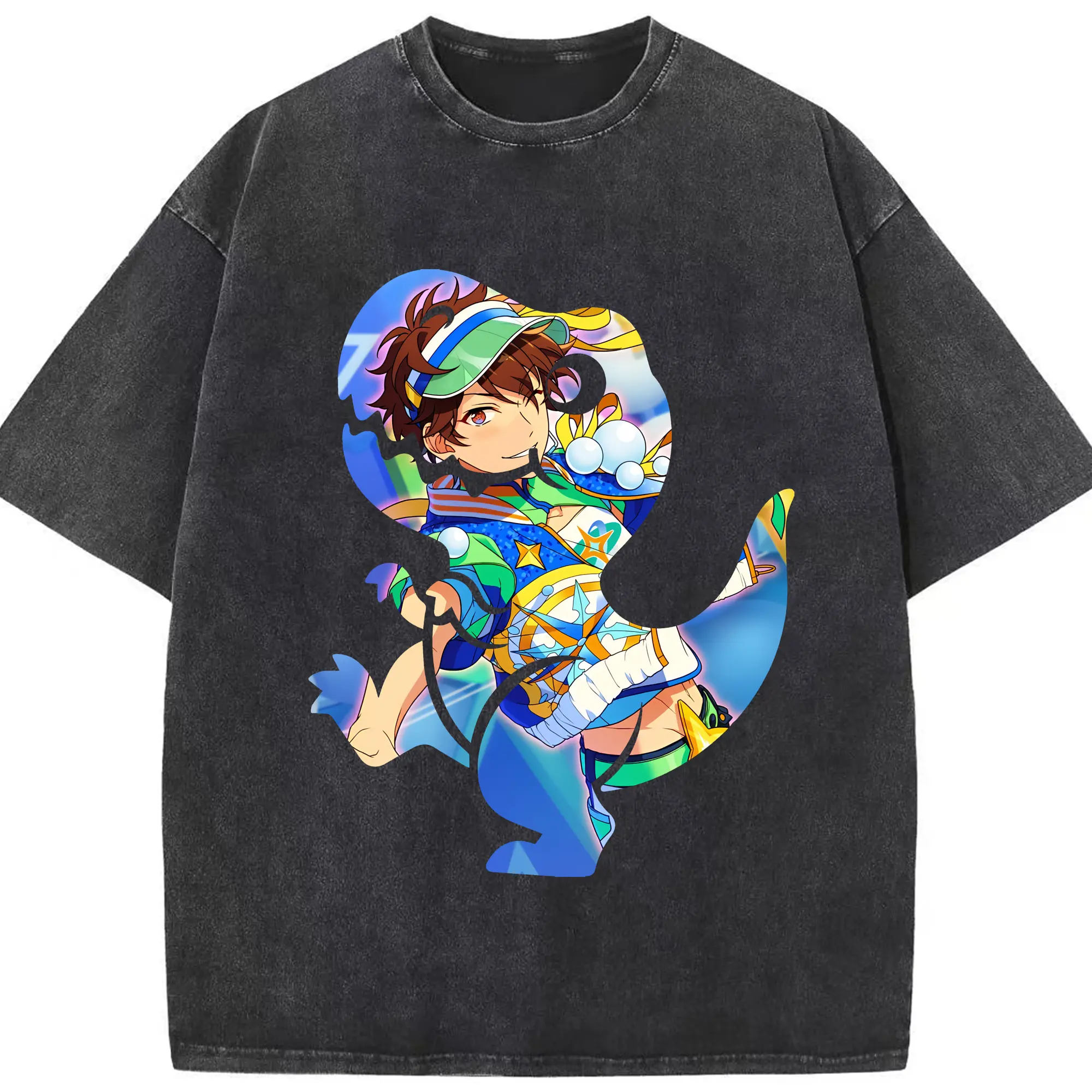 あんさん ぶる グッズ 流星隊 守沢千秋 - 綿100％ ヴィンテージ風 半袖Tシャツ ・ フロントプリント ・ 柔らか肌触り ・ 通気性 快適 ・ スポーツ カジュアル 外出用