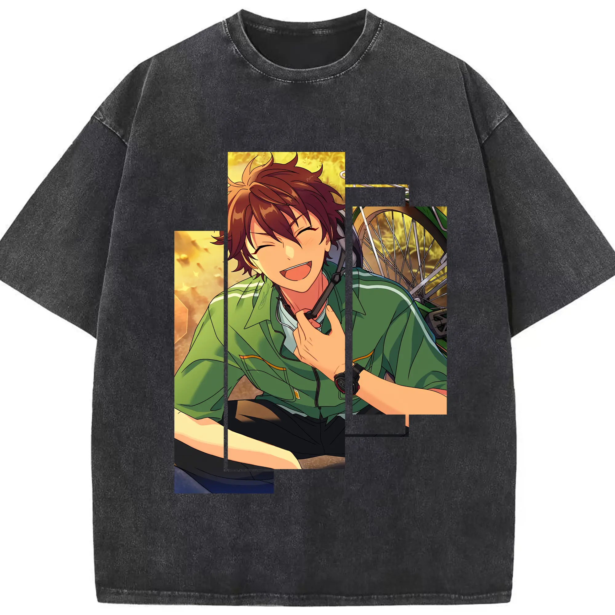 あんさん ぶる グッズ 流星隊 守沢千秋 - 綿100％ ヴィンテージ風 半袖Tシャツ ・ フロントプリント ・ 柔らか肌触り ・ 通気性 快適 ・ スポーツ カジュアル 外出用