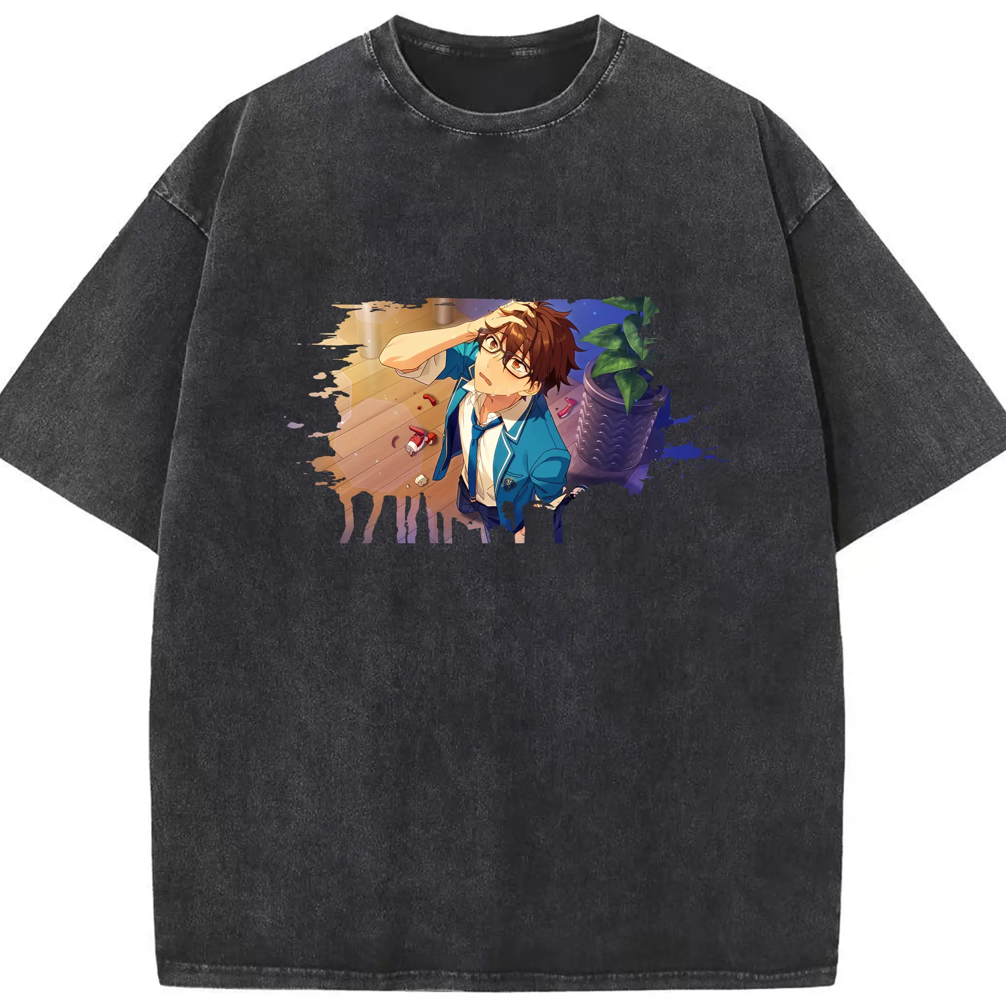 あんさん ぶる グッズ 流星隊 守沢千秋 - 綿100％ ヴィンテージ風 半袖Tシャツ ・ フロントプリント ・ 柔らか肌触り ・ 通気性 快適 ・ スポーツ カジュアル 外出用