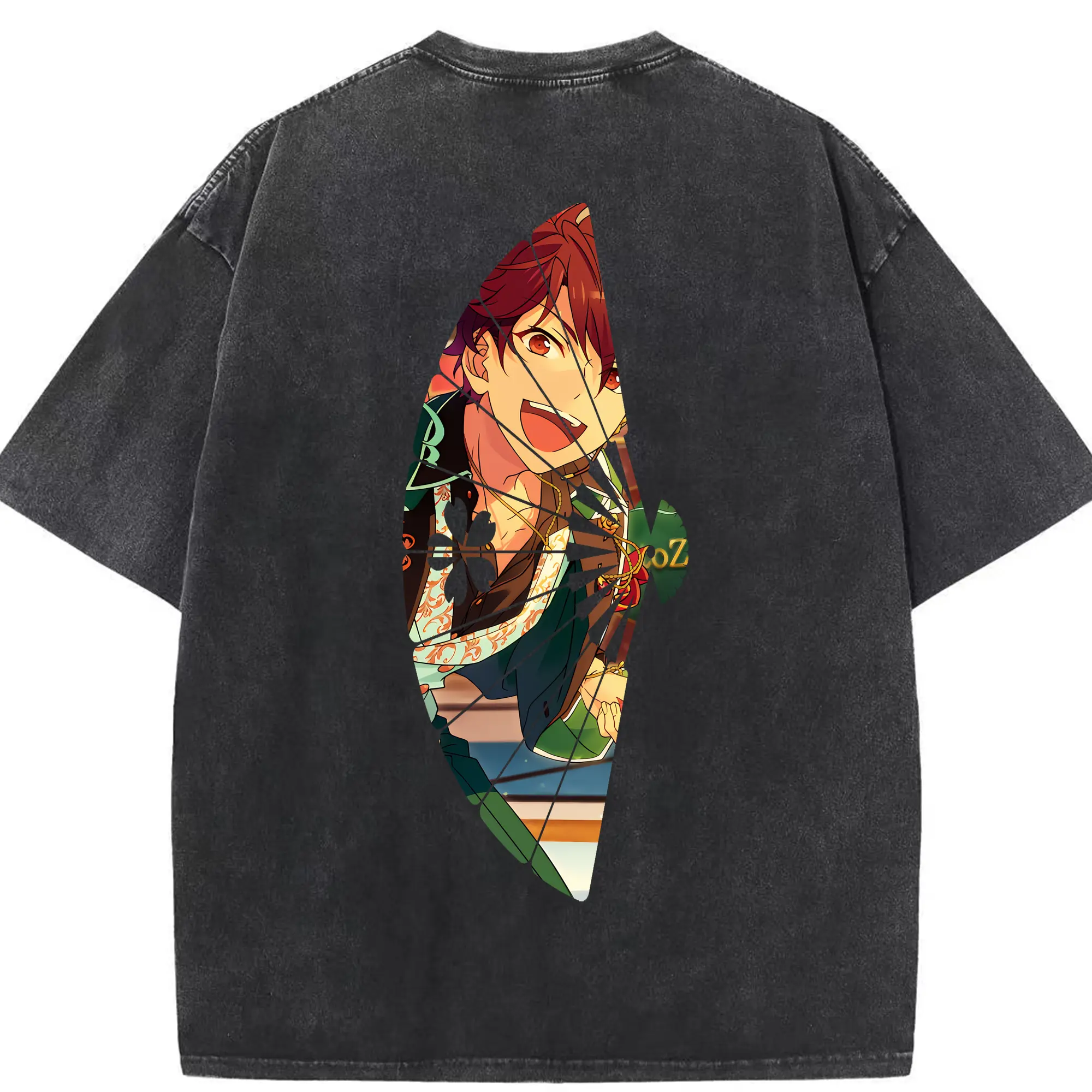 あんさん ぶる グッズ 流星隊 守沢千秋 - 綿100％ ヴィンテージ風 半袖Tシャツ ・ 背面プリント ・ 柔らか肌触り ・ 通気性 快適 ・ スポーツ カジュアル 外出用