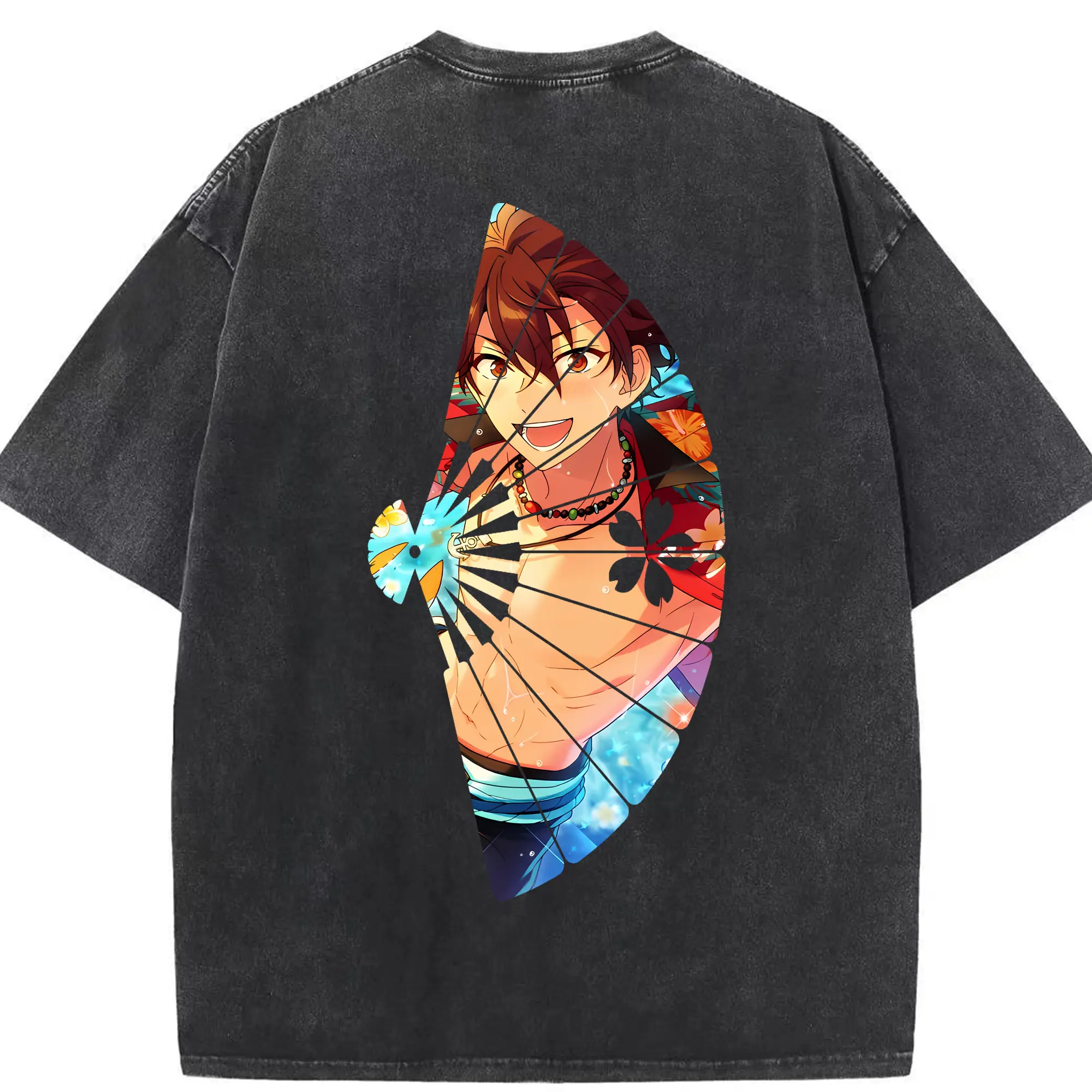 あんさん ぶる グッズ 流星隊 守沢千秋 - 綿100％ ヴィンテージ風 半袖Tシャツ ・ 背面プリント ・ 柔らか肌触り ・ 通気性 快適 ・ スポーツ カジュアル 外出用