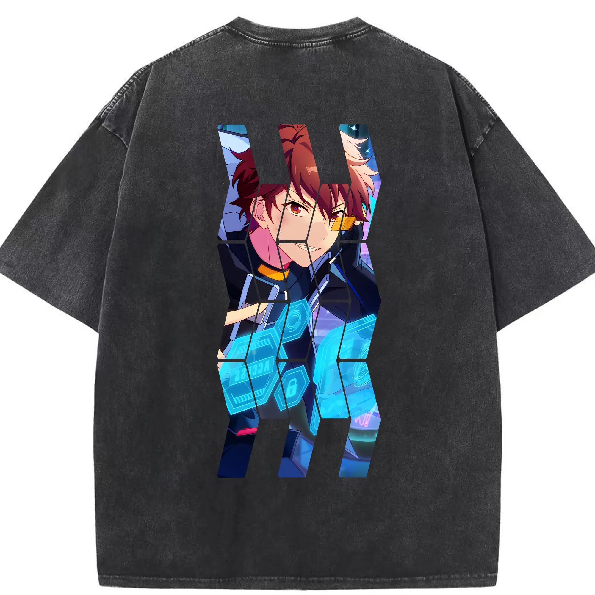 あんさん ぶる グッズ 流星隊 守沢千秋 - 綿100％ ヴィンテージ風 半袖Tシャツ ・ 背面プリント ・ 柔らか肌触り ・ 通気性 快適 ・ スポーツ カジュアル 外出用