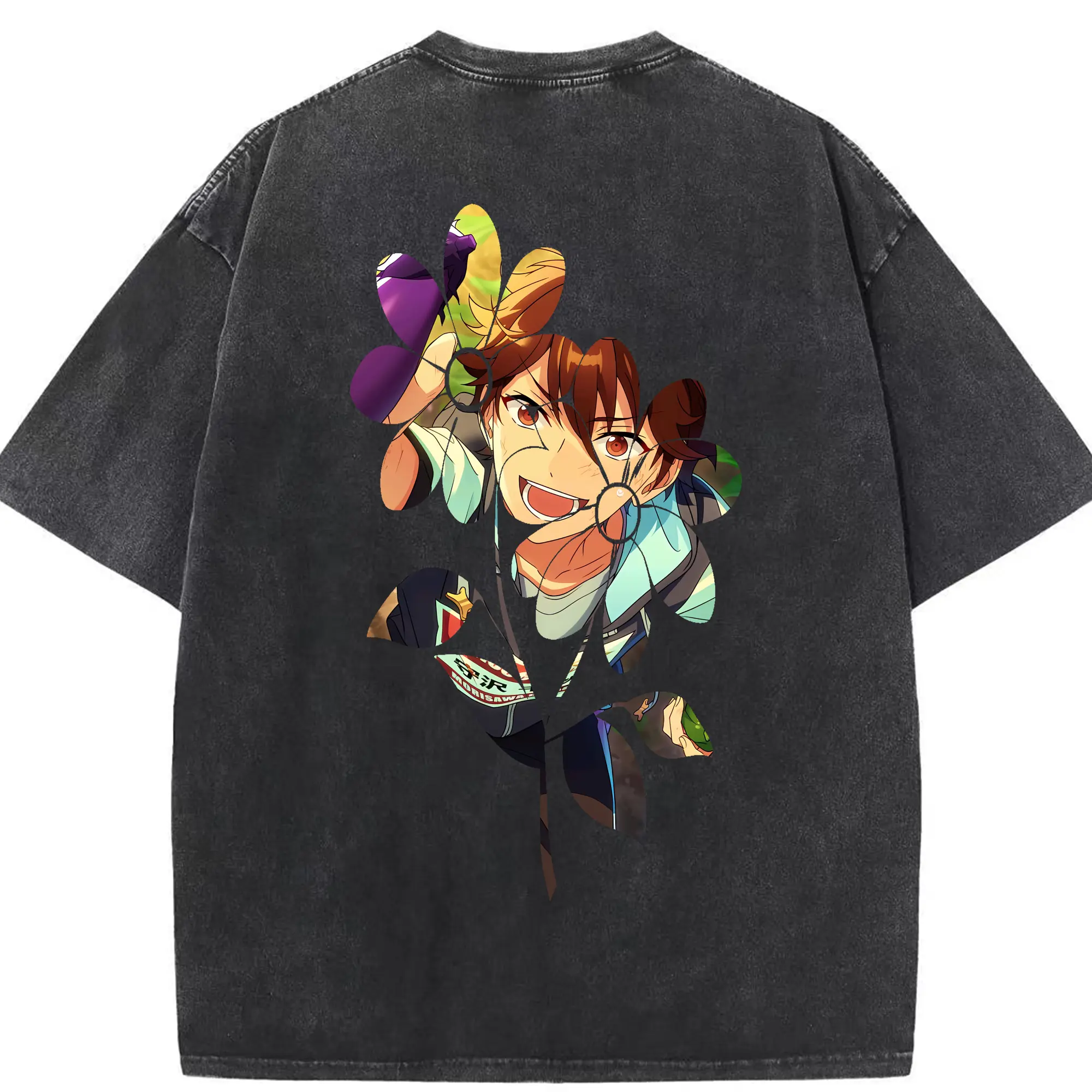 あんさん ぶる グッズ 流星隊 守沢千秋 - 綿100％ ヴィンテージ風 半袖Tシャツ ・ 背面プリント ・ 柔らか肌触り ・ 通気性 快適 ・ スポーツ カジュアル 外出用