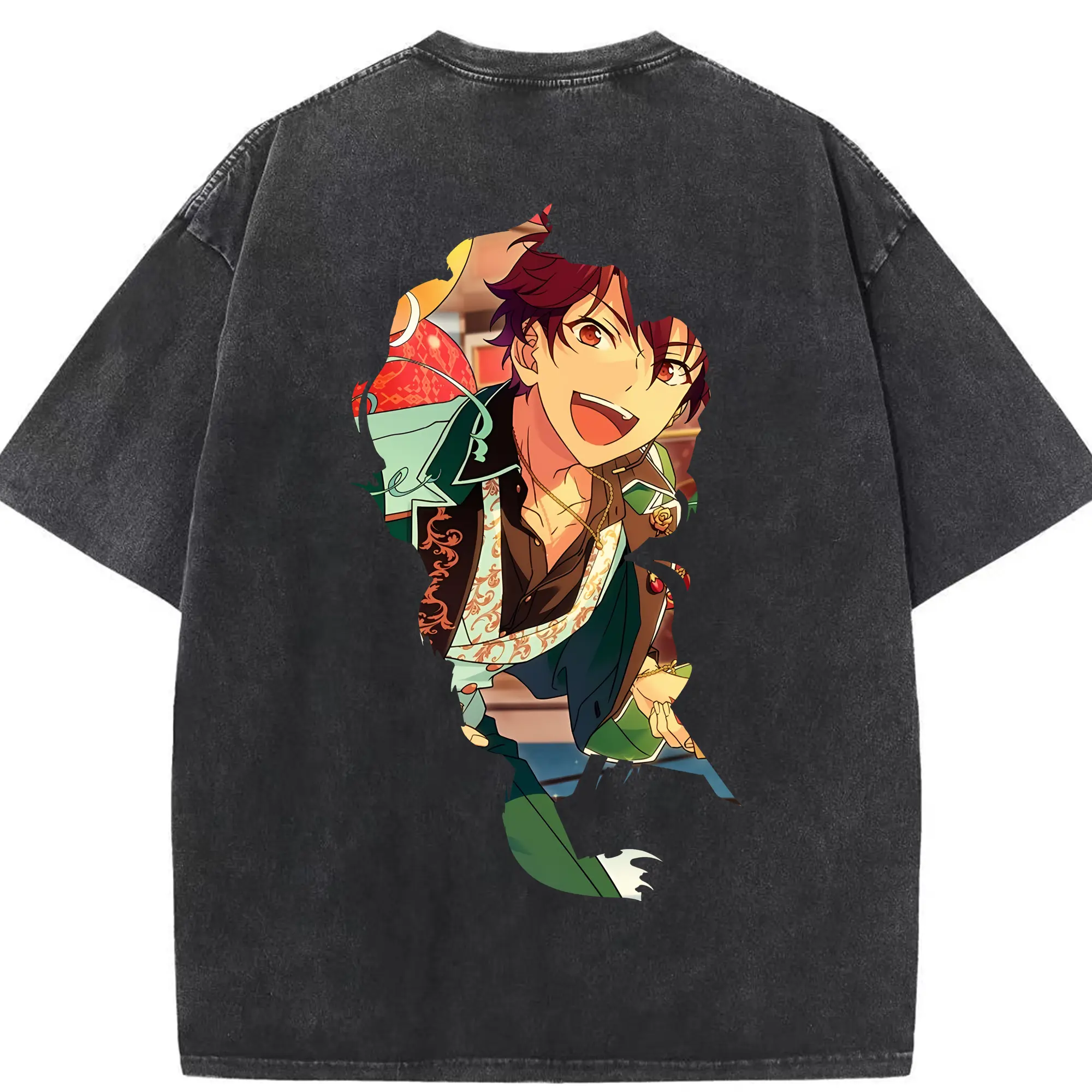 あんさん ぶる グッズ 流星隊 守沢千秋 - 綿100％ ヴィンテージ風 半袖Tシャツ ・ 背面プリント ・ 柔らか肌触り ・ 通気性 快適 ・ スポーツ カジュアル 外出用