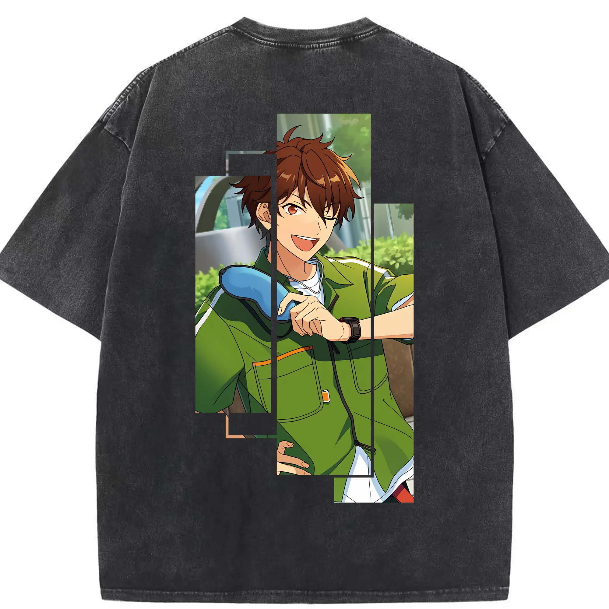 あんさん ぶる グッズ 流星隊 守沢千秋 - 綿100％ ヴィンテージ風 半袖Tシャツ ・ 背面プリント ・ 柔らか肌触り ・ 通気性 快適 ・ スポーツ カジュアル 外出用