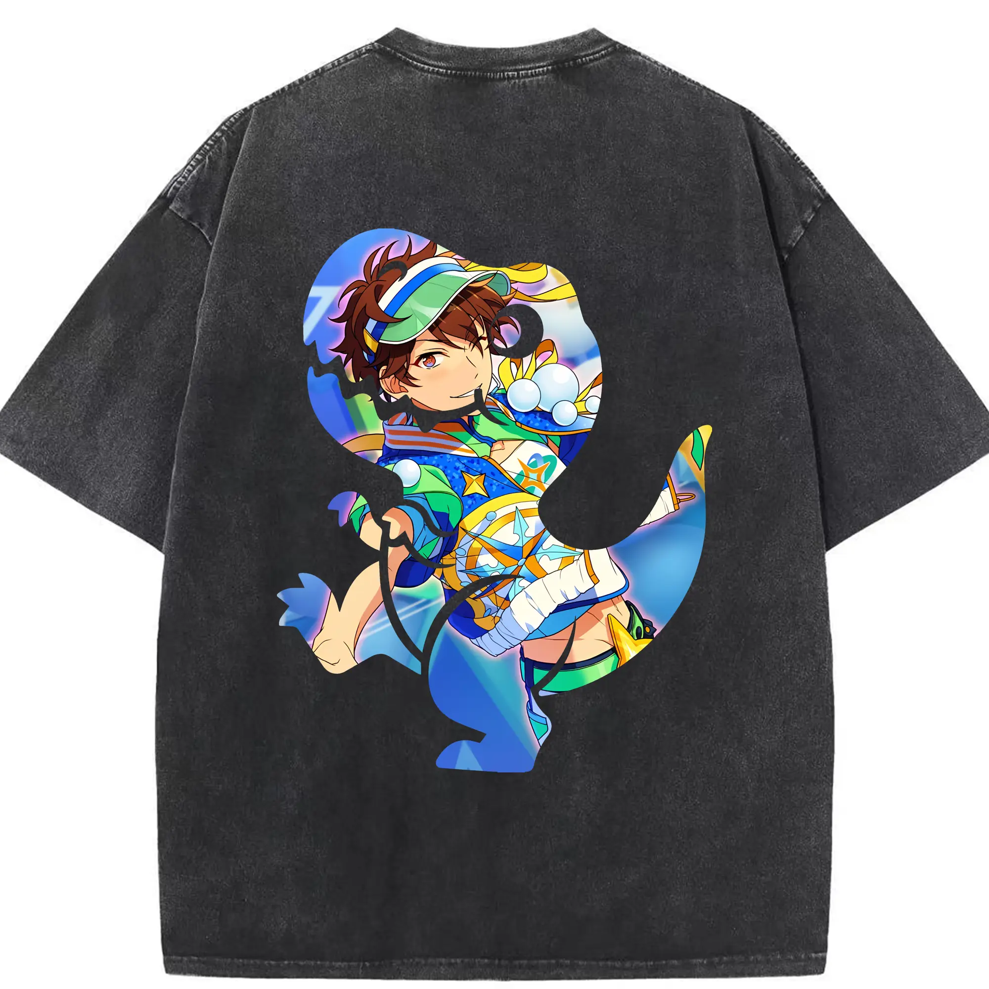 あんさん ぶる グッズ 流星隊 守沢千秋 - 綿100％ ヴィンテージ風 半袖Tシャツ ・ 背面プリント ・ 柔らか肌触り ・ 通気性 快適 ・ スポーツ カジュアル 外出用