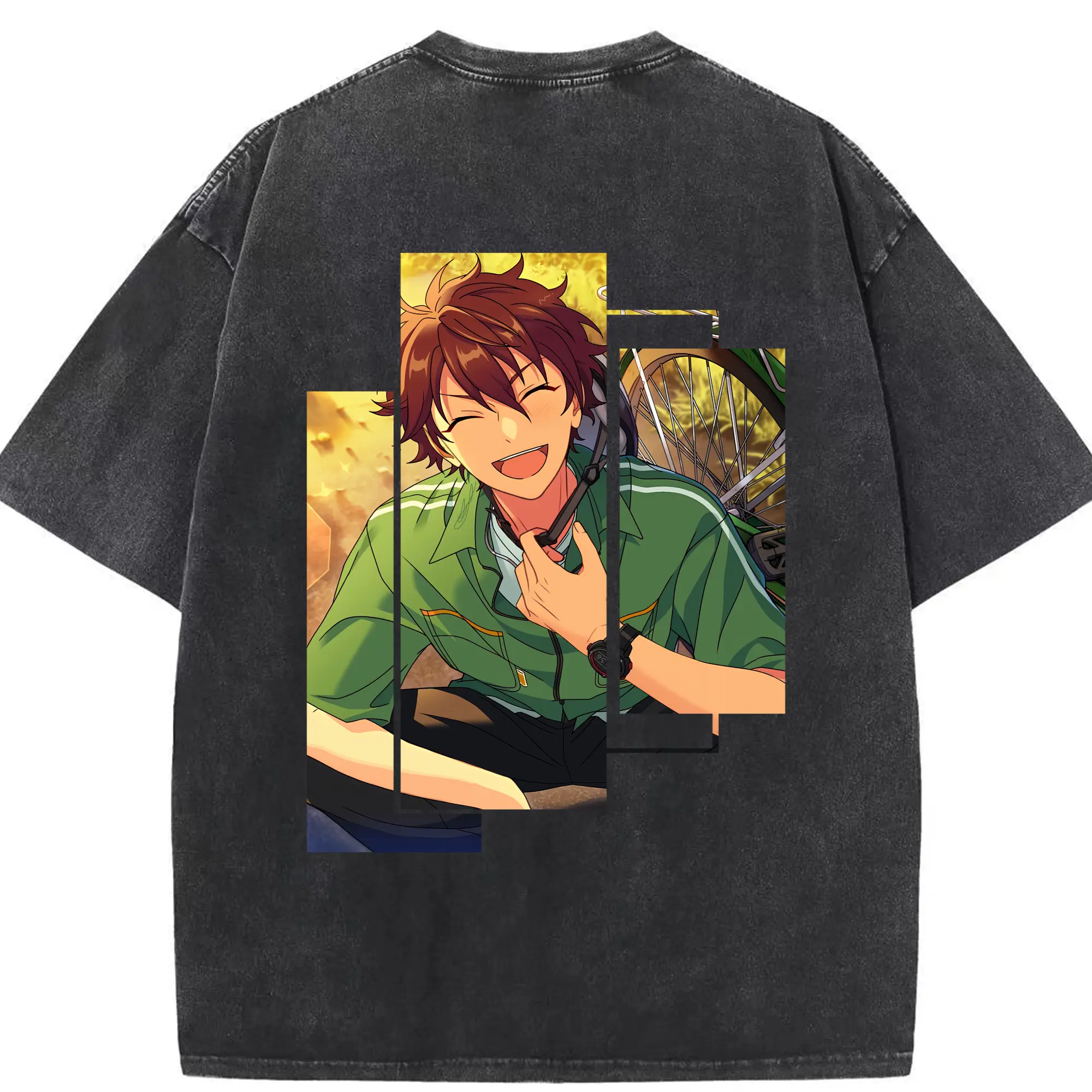 あんさん ぶる グッズ 流星隊 守沢千秋 - 綿100％ ヴィンテージ風 半袖Tシャツ ・ 背面プリント ・ 柔らか肌触り ・ 通気性 快適 ・ スポーツ カジュアル 外出用
