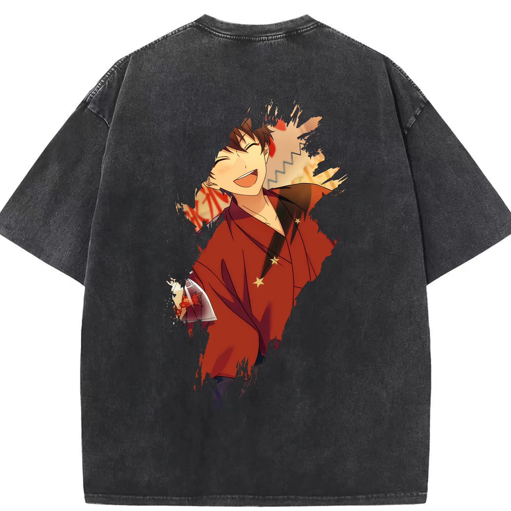 あんさん ぶる グッズ 流星隊 守沢千秋 - 綿100％ ヴィンテージ風 半袖Tシャツ ・ 背面プリント ・ 柔らか肌触り ・ 通気性 快適 ・ スポーツ カジュアル 外出用