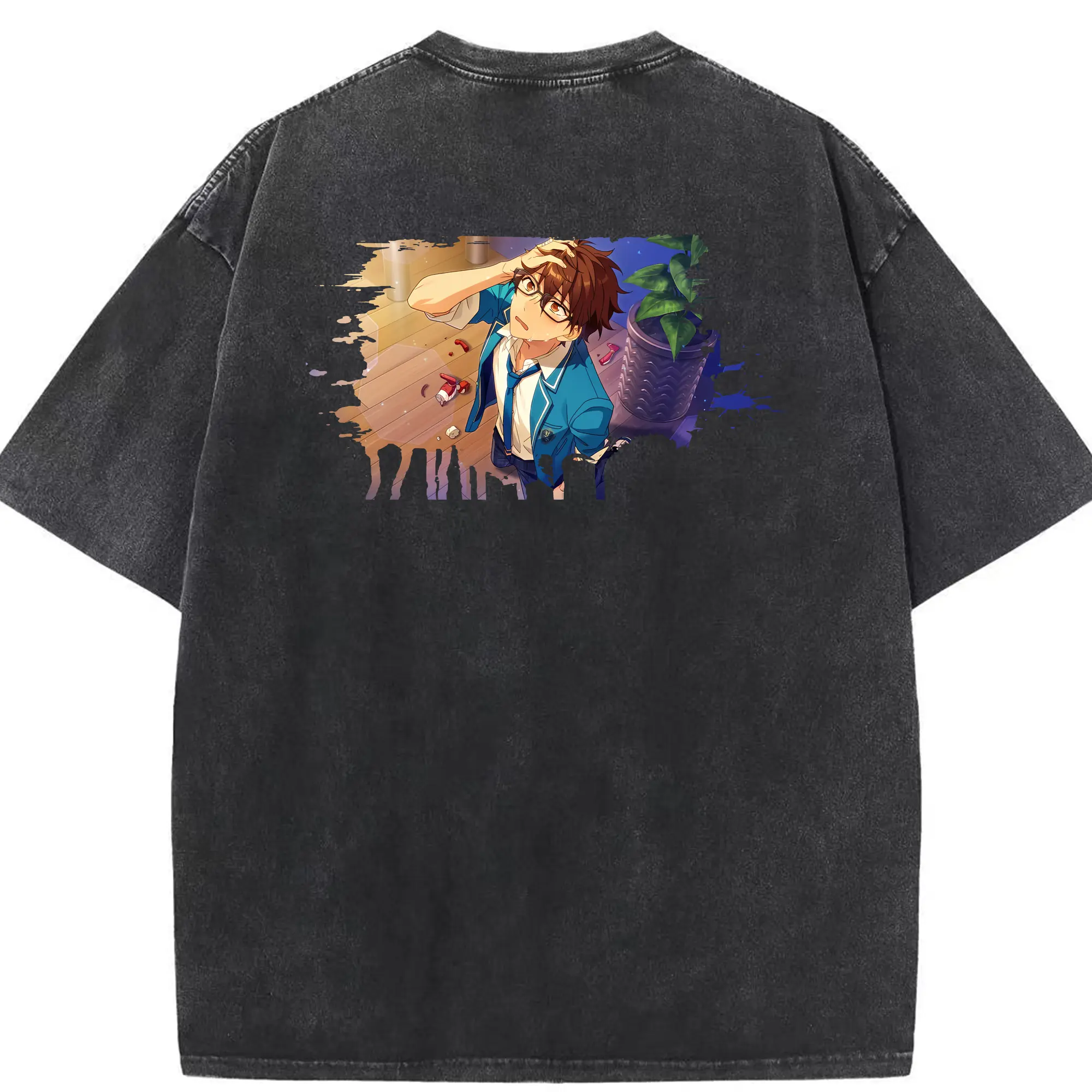 あんさん ぶる グッズ 流星隊 守沢千秋 - 綿100％ ヴィンテージ風 半袖Tシャツ ・ 背面プリント ・ 柔らか肌触り ・ 通気性 快適 ・ スポーツ カジュアル 外出用