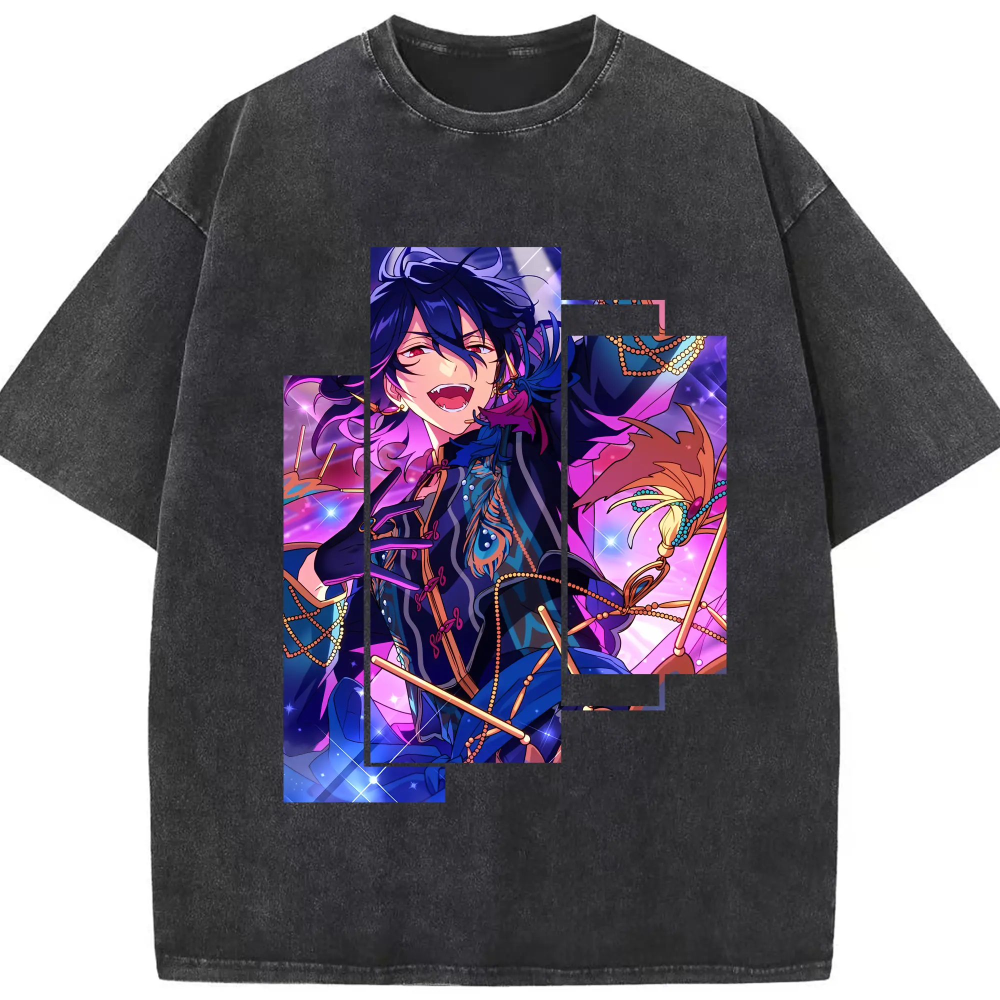 あんさん ぶる グッズ UNDEAD 朔間零 - 綿100％ ヴィンテージ風 半袖Tシャツ ・ フロントプリント ・ 柔らか肌触り ・ 通気性 快適 ・ スポーツ カジュアル 外出用