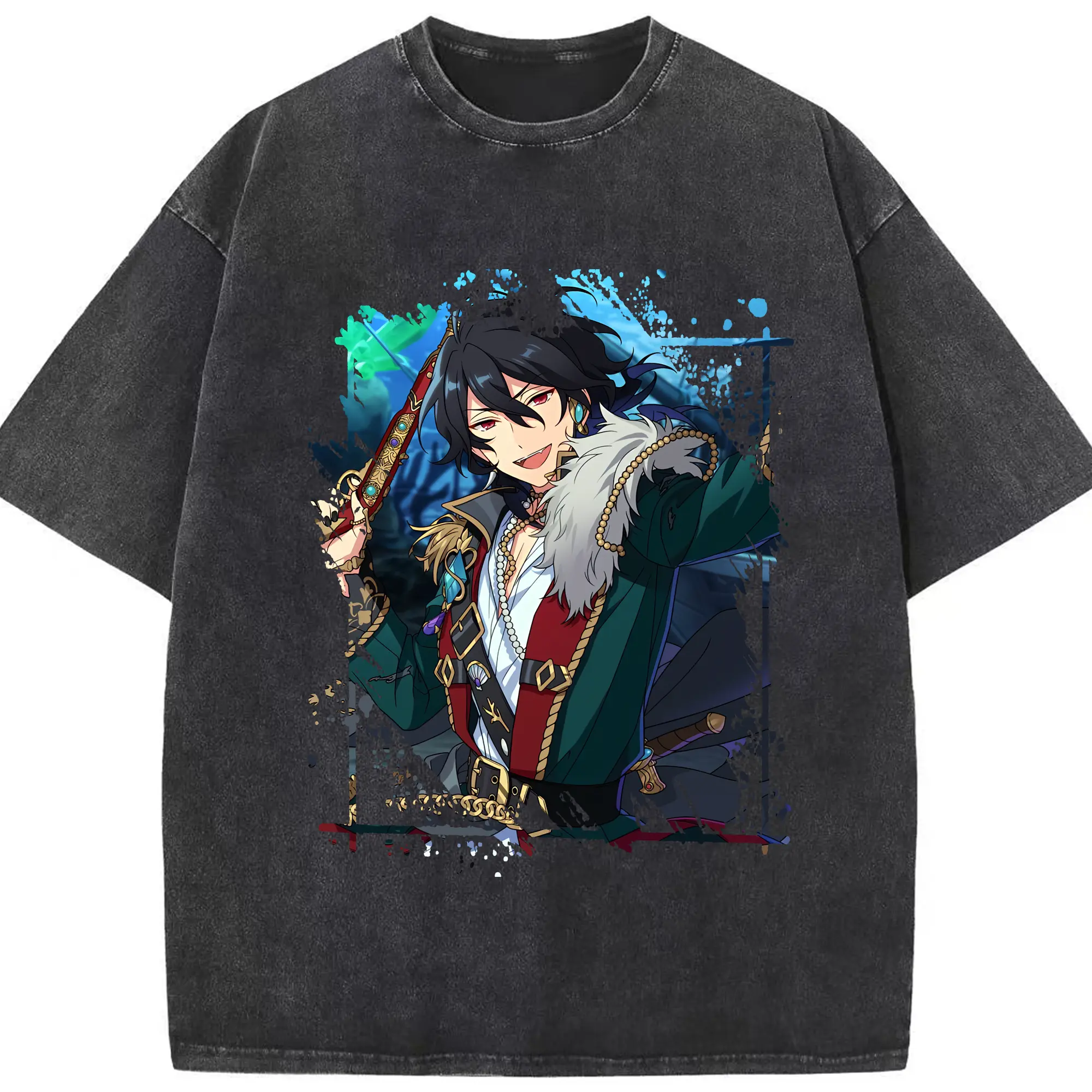 あんさん ぶる グッズ UNDEAD 朔間零 - 綿100％ ヴィンテージ風 半袖Tシャツ ・ フロントプリント ・ 柔らか肌触り ・ 通気性 快適 ・ スポーツ カジュアル 外出用