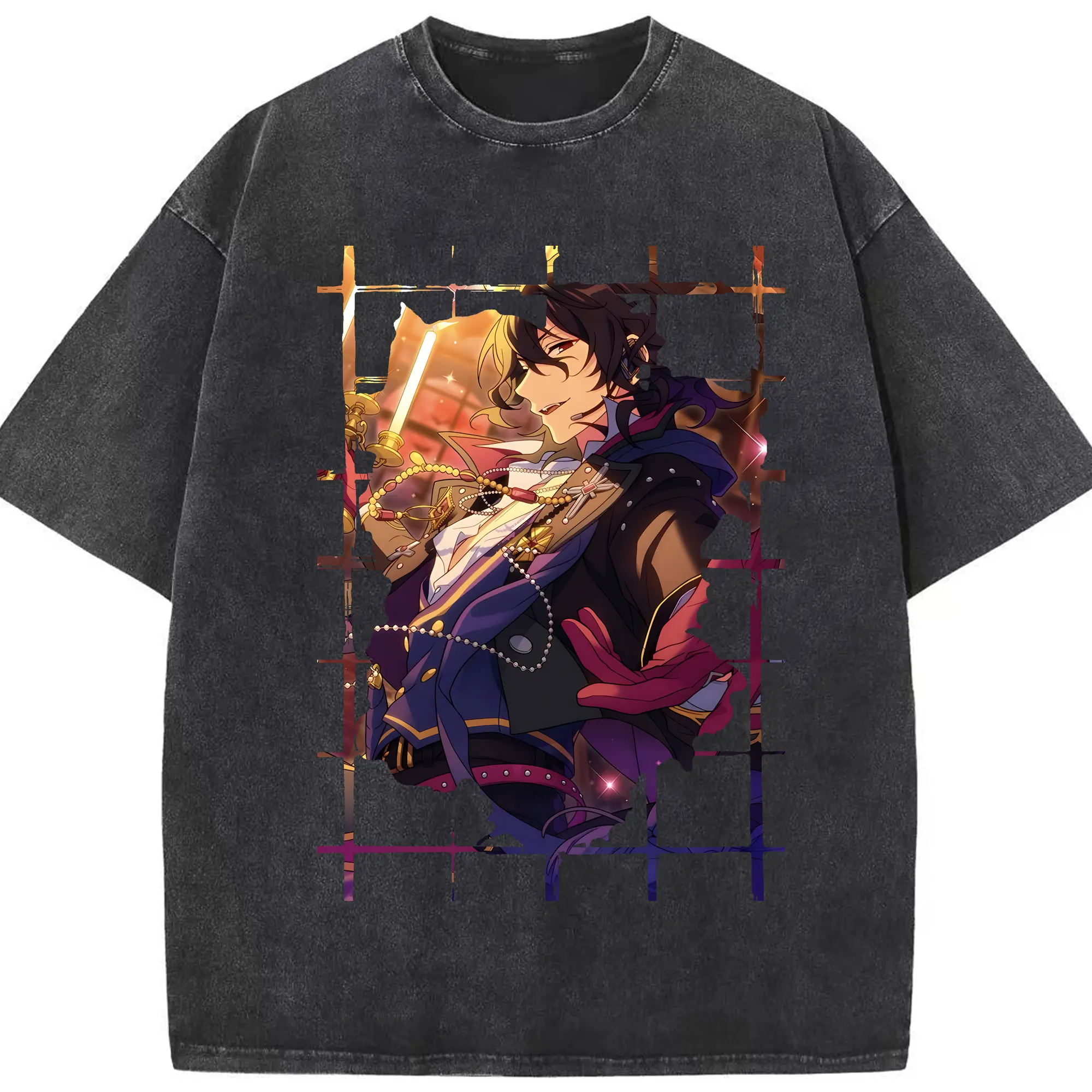 あんさん ぶる グッズ UNDEAD 朔間零 - 綿100％ ヴィンテージ風 半袖Tシャツ ・ フロントプリント ・ 柔らか肌触り ・ 通気性 快適 ・ スポーツ カジュアル 外出用