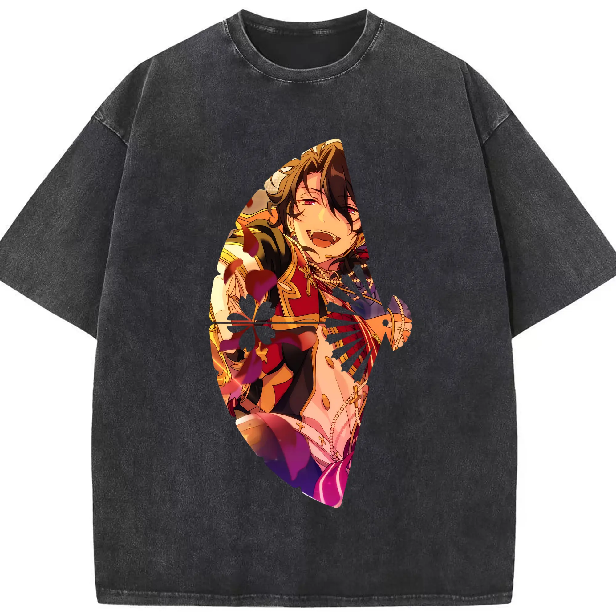 あんさん ぶる グッズ UNDEAD 朔間零 - 綿100％ ヴィンテージ風 半袖Tシャツ ・ フロントプリント ・ 柔らか肌触り ・ 通気性 快適 ・ スポーツ カジュアル 外出用