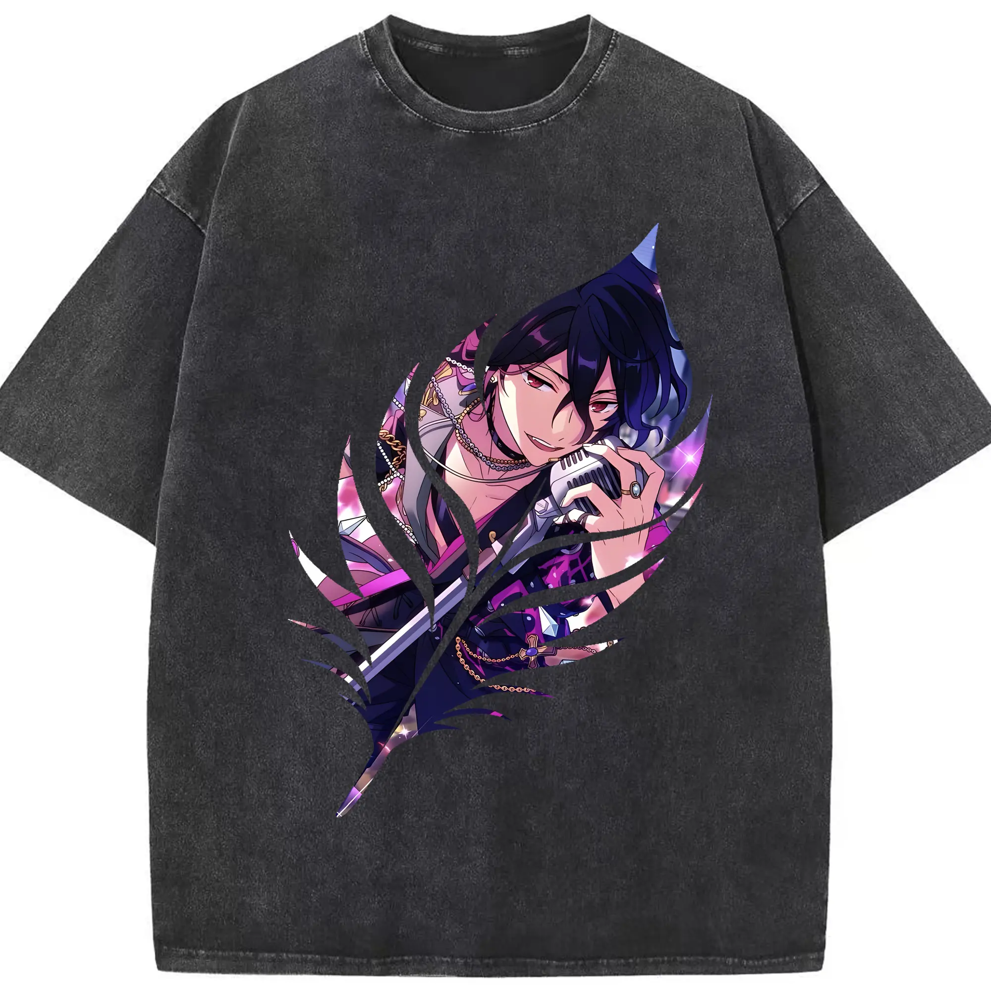 あんさん ぶる グッズ UNDEAD 朔間零 - 綿100％ ヴィンテージ風 半袖Tシャツ ・ フロントプリント ・ 柔らか肌触り ・ 通気性 快適 ・ スポーツ カジュアル 外出用