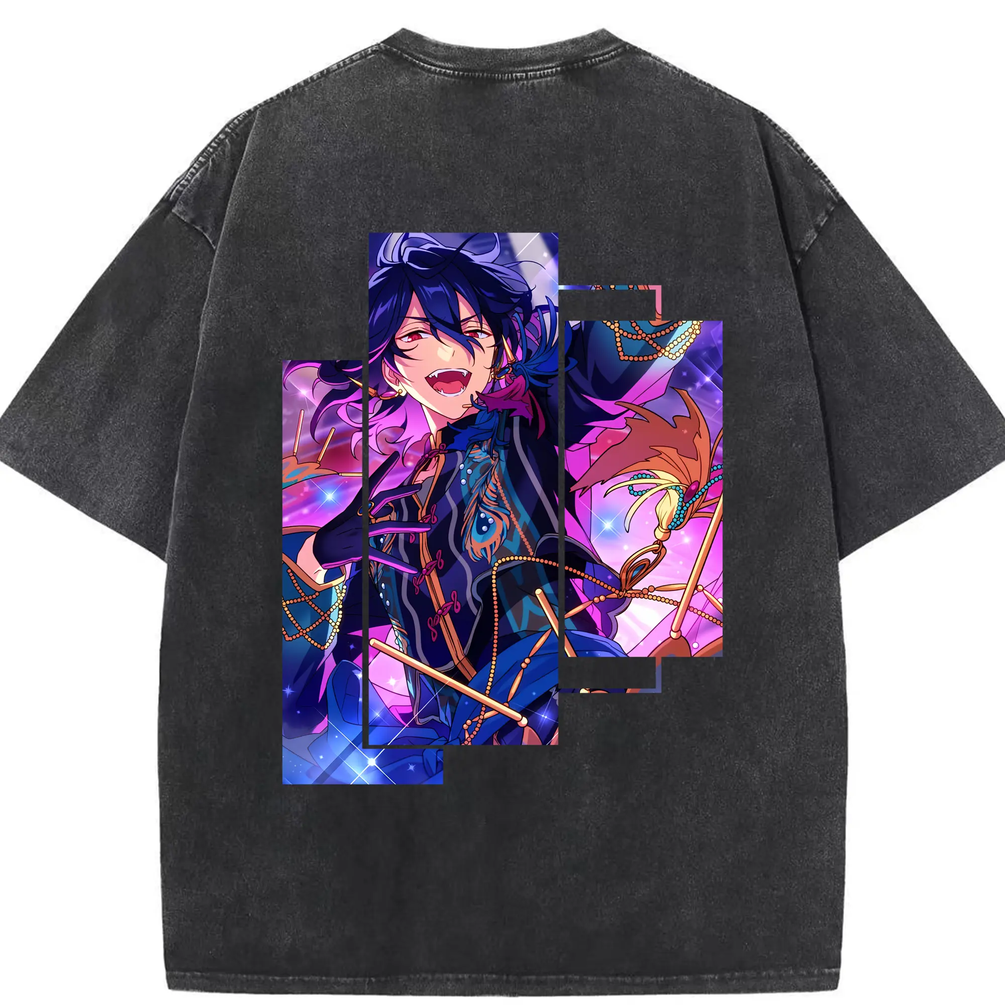 あんさん ぶる グッズ UNDEAD 朔間零 - 綿100％ ヴィンテージ風 半袖Tシャツ ・ 背面プリント ・ 柔らか肌触り ・ 通気性 快適 ・ スポーツ カジュアル 外出用