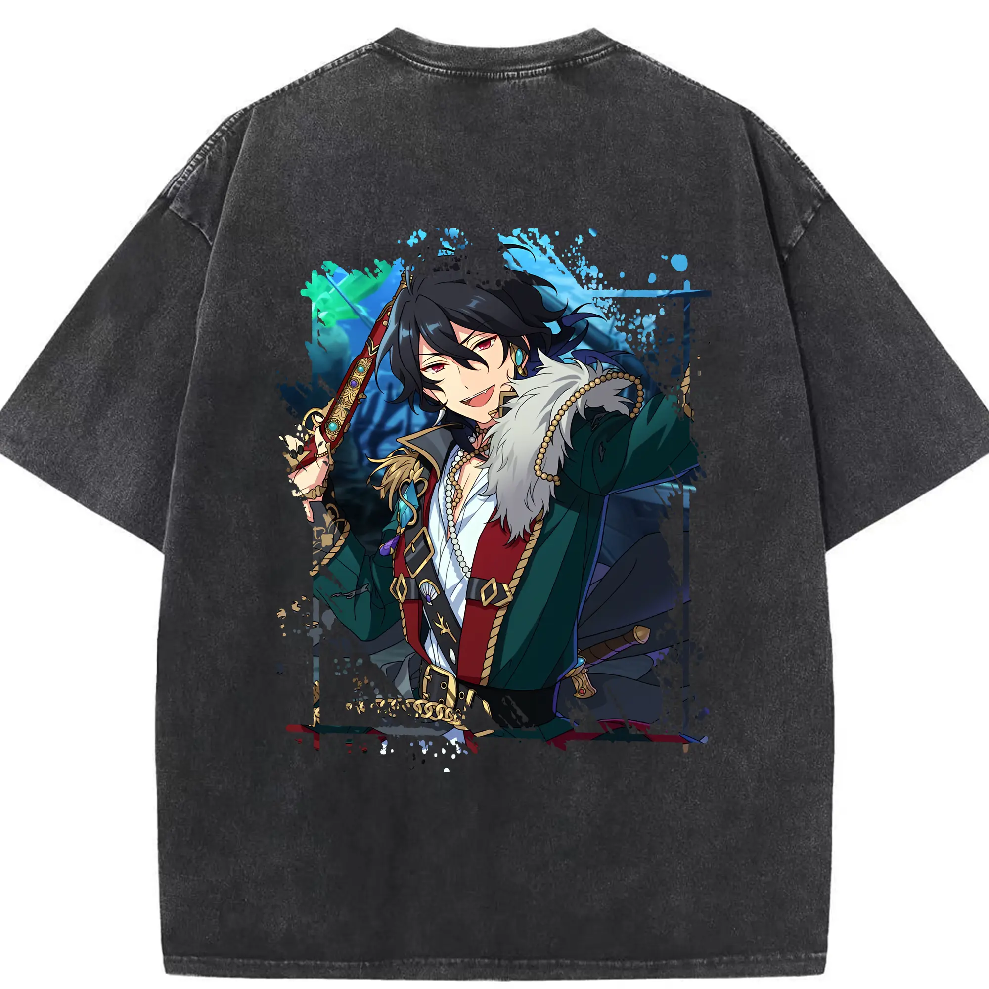 あんさん ぶる グッズ UNDEAD 朔間零 - 綿100％ ヴィンテージ風 半袖Tシャツ ・ 背面プリント ・ 柔らか肌触り ・ 通気性 快適 ・ スポーツ カジュアル 外出用