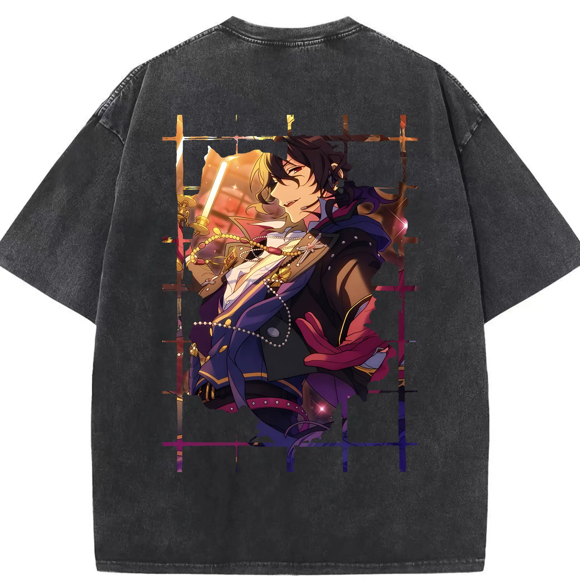 あんさん ぶる グッズ UNDEAD 朔間零 - 綿100％ ヴィンテージ風 半袖Tシャツ ・ 背面プリント ・ 柔らか肌触り ・ 通気性 快適 ・ スポーツ カジュアル 外出用