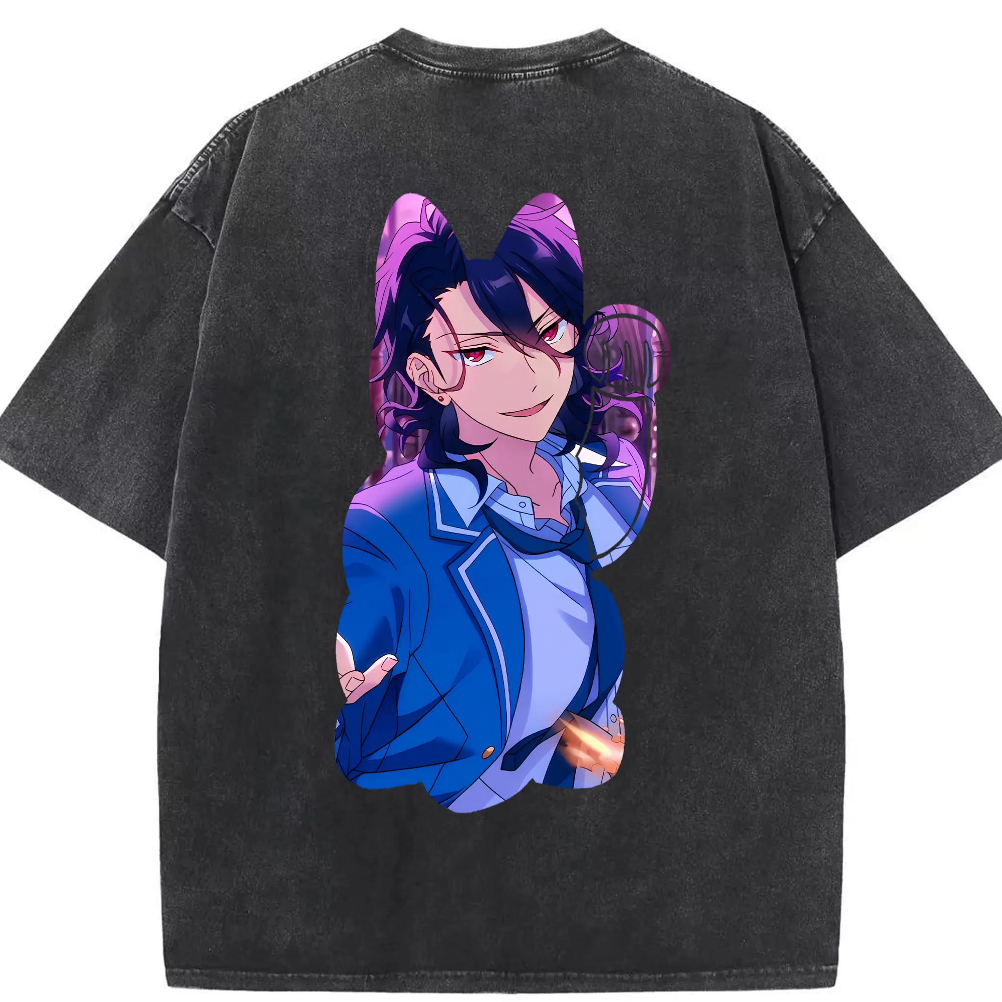 あんさん ぶる グッズ UNDEAD 朔間零 - 綿100％ ヴィンテージ風 半袖Tシャツ ・ 背面プリント ・ 柔らか肌触り ・ 通気性 快適 ・ スポーツ カジュアル 外出用