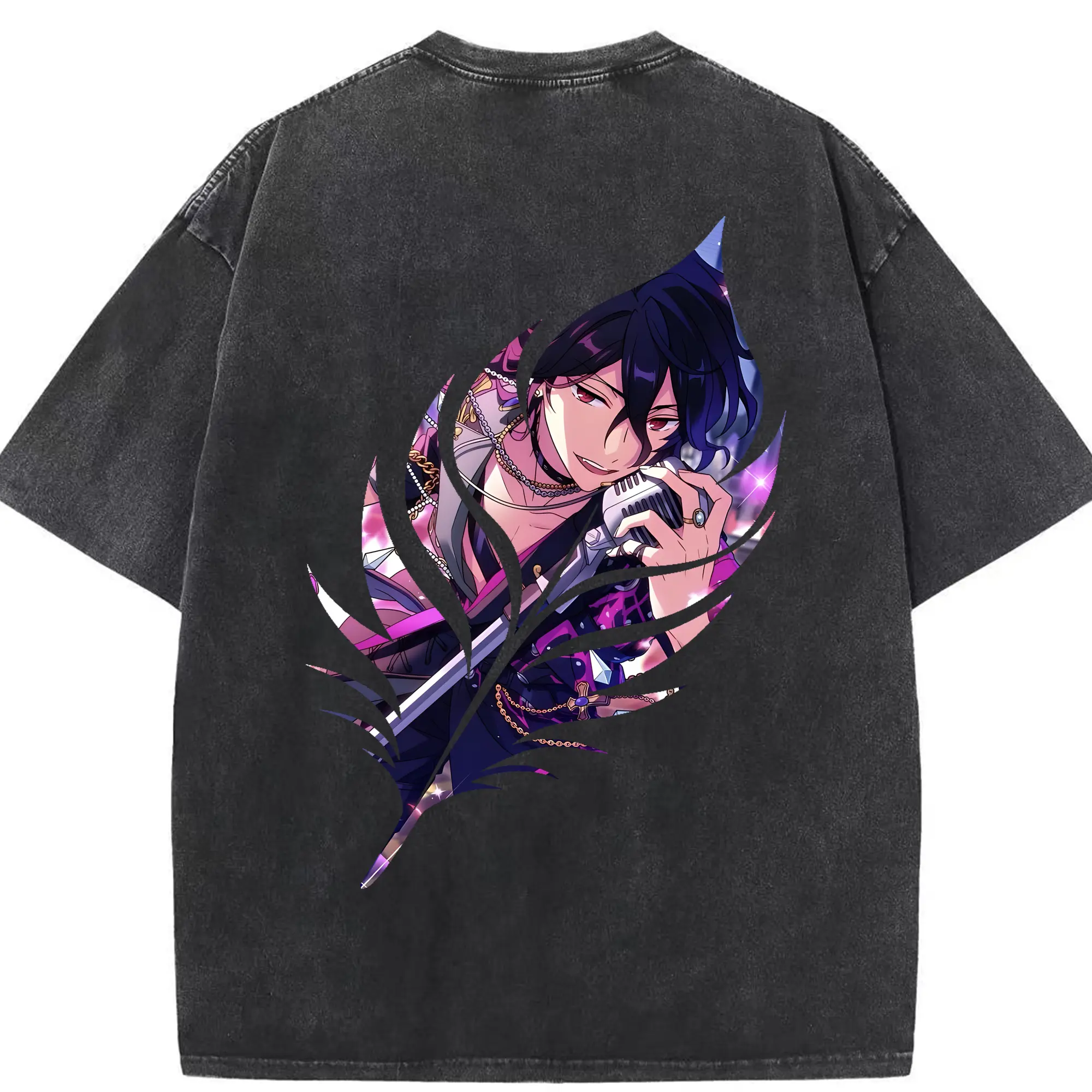 あんさん ぶる グッズ UNDEAD 朔間零 - 綿100％ ヴィンテージ風 半袖Tシャツ ・ 背面プリント ・ 柔らか肌触り ・ 通気性 快適 ・ スポーツ カジュアル 外出用