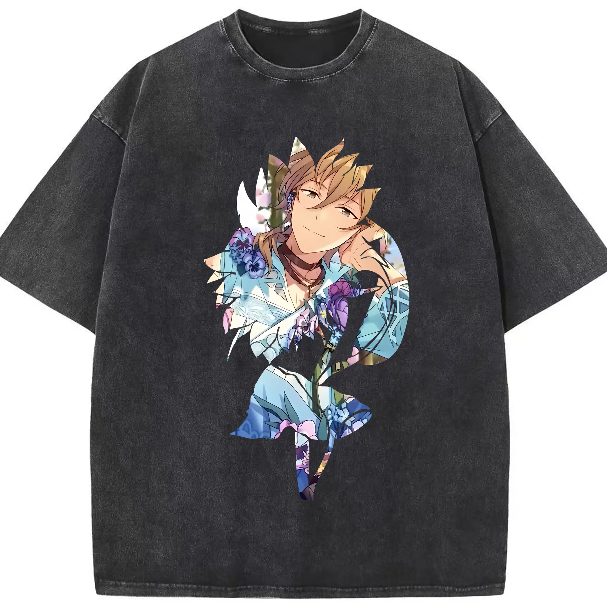 あんさん ぶる グッズ UNDEAD 羽風薫 - 綿100％ ヴィンテージ風 半袖Tシャツ ・ フロントプリント ・ 柔らか肌触り ・ 通気性 快適 ・ スポーツ カジュアル 外出用