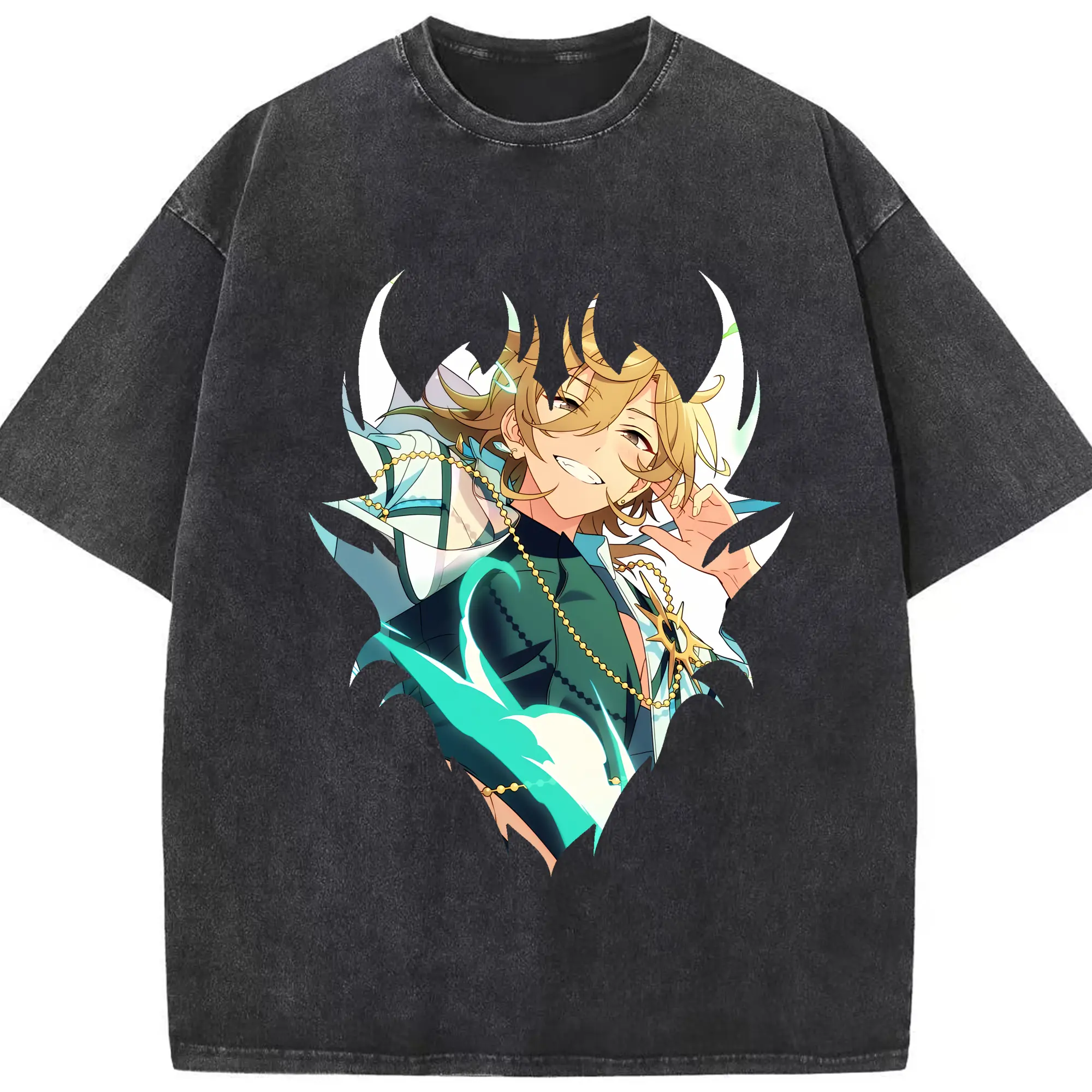 あんさん ぶる グッズ UNDEAD 羽風薫 - 綿100％ ヴィンテージ風 半袖Tシャツ ・ フロントプリント ・ 柔らか肌触り ・ 通気性 快適 ・ スポーツ カジュアル 外出用