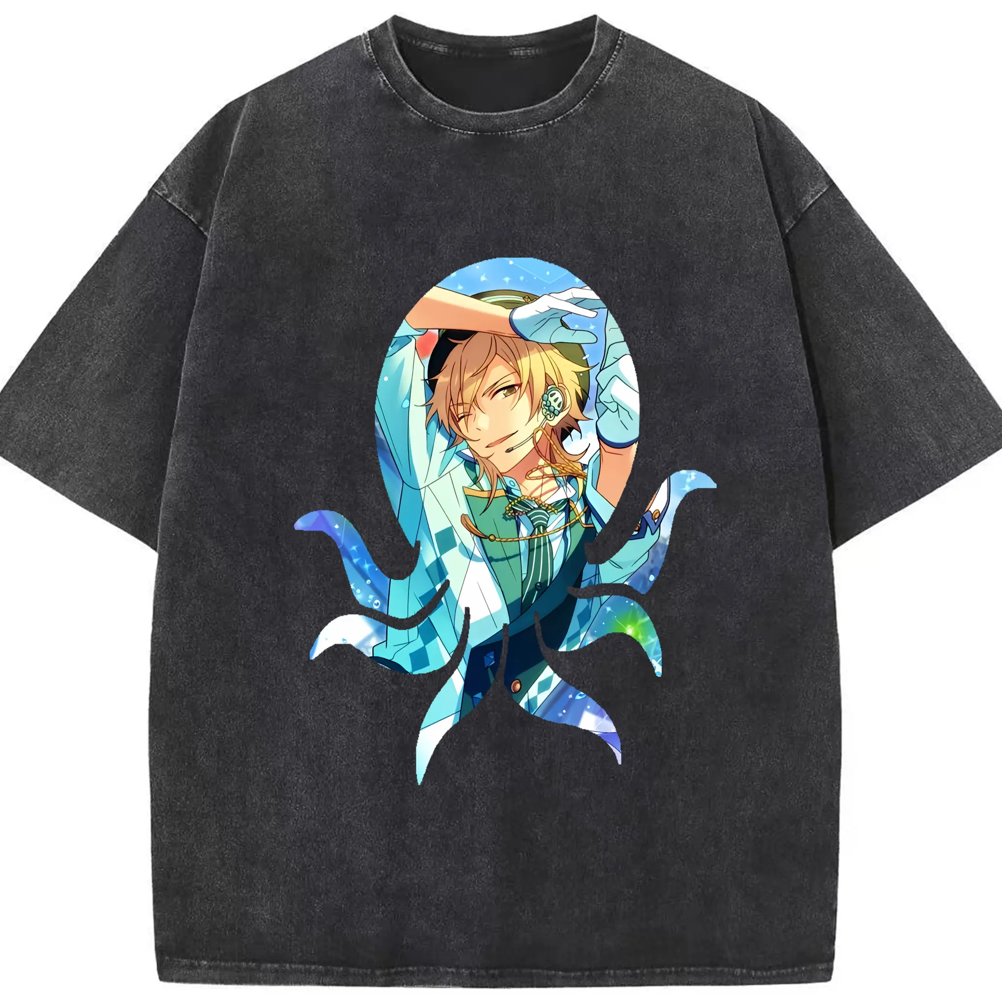 あんさん ぶる グッズ UNDEAD 羽風薫 - 綿100％ ヴィンテージ風 半袖Tシャツ ・ フロントプリント ・ 柔らか肌触り ・ 通気性 快適 ・ スポーツ カジュアル 外出用