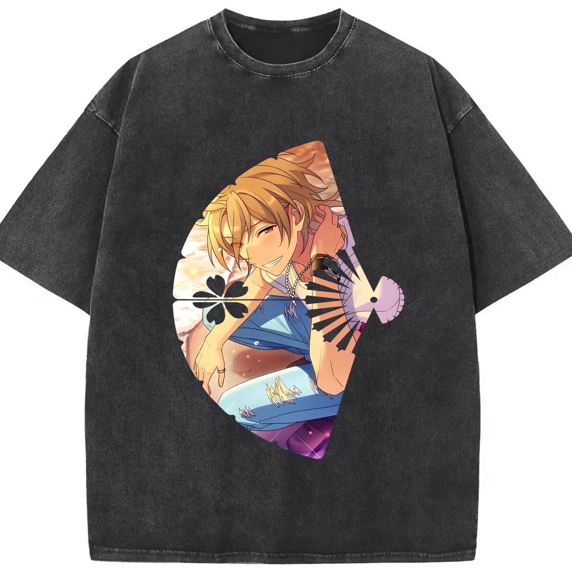 あんさん ぶる グッズ UNDEAD 羽風薫 - 綿100％ ヴィンテージ風 半袖Tシャツ ・ フロントプリント ・ 柔らか肌触り ・ 通気性 快適 ・ スポーツ カジュアル 外出用