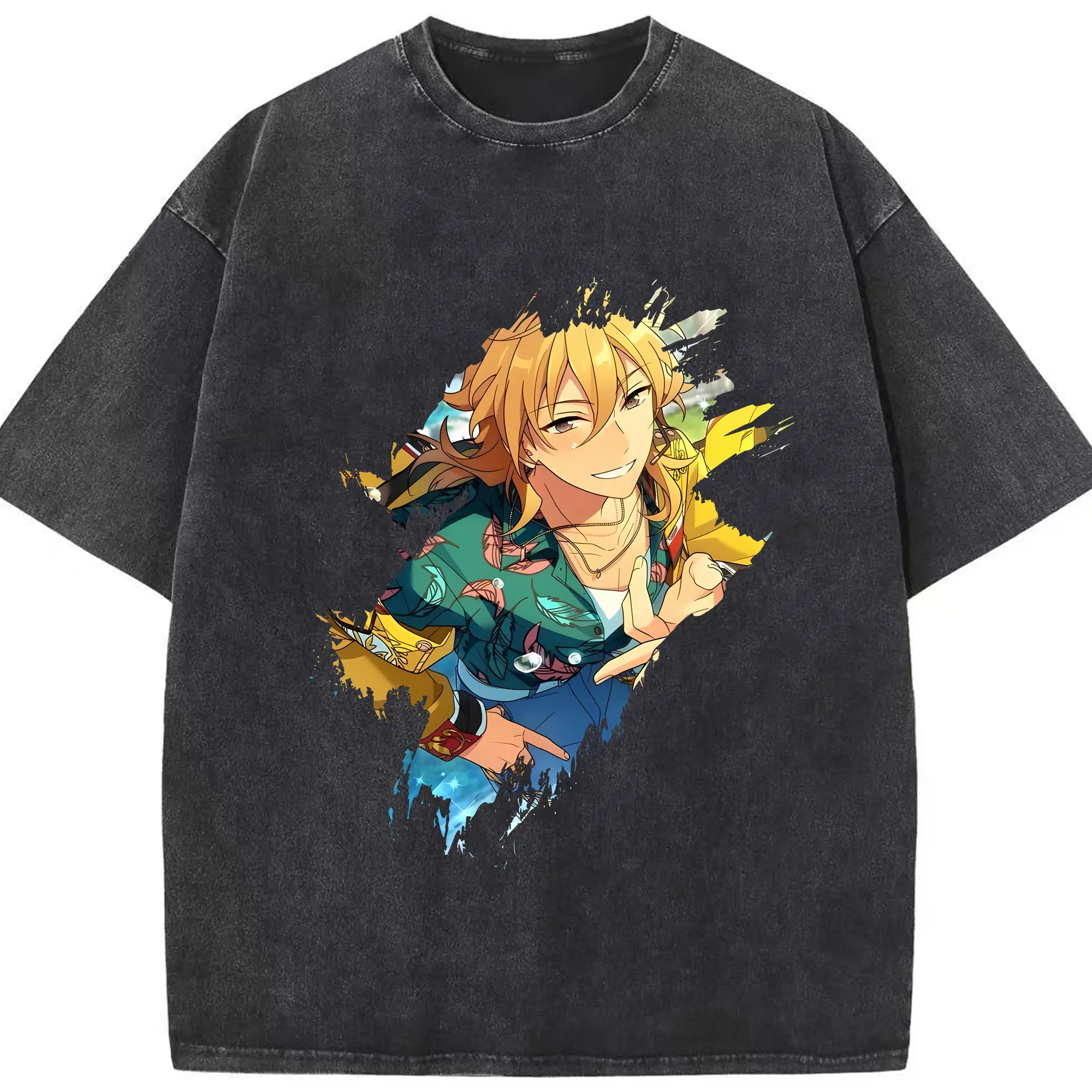 あんさん ぶる グッズ UNDEAD 羽風薫 - 綿100％ ヴィンテージ風 半袖Tシャツ ・ フロントプリント ・ 柔らか肌触り ・ 通気性 快適 ・ スポーツ カジュアル 外出用