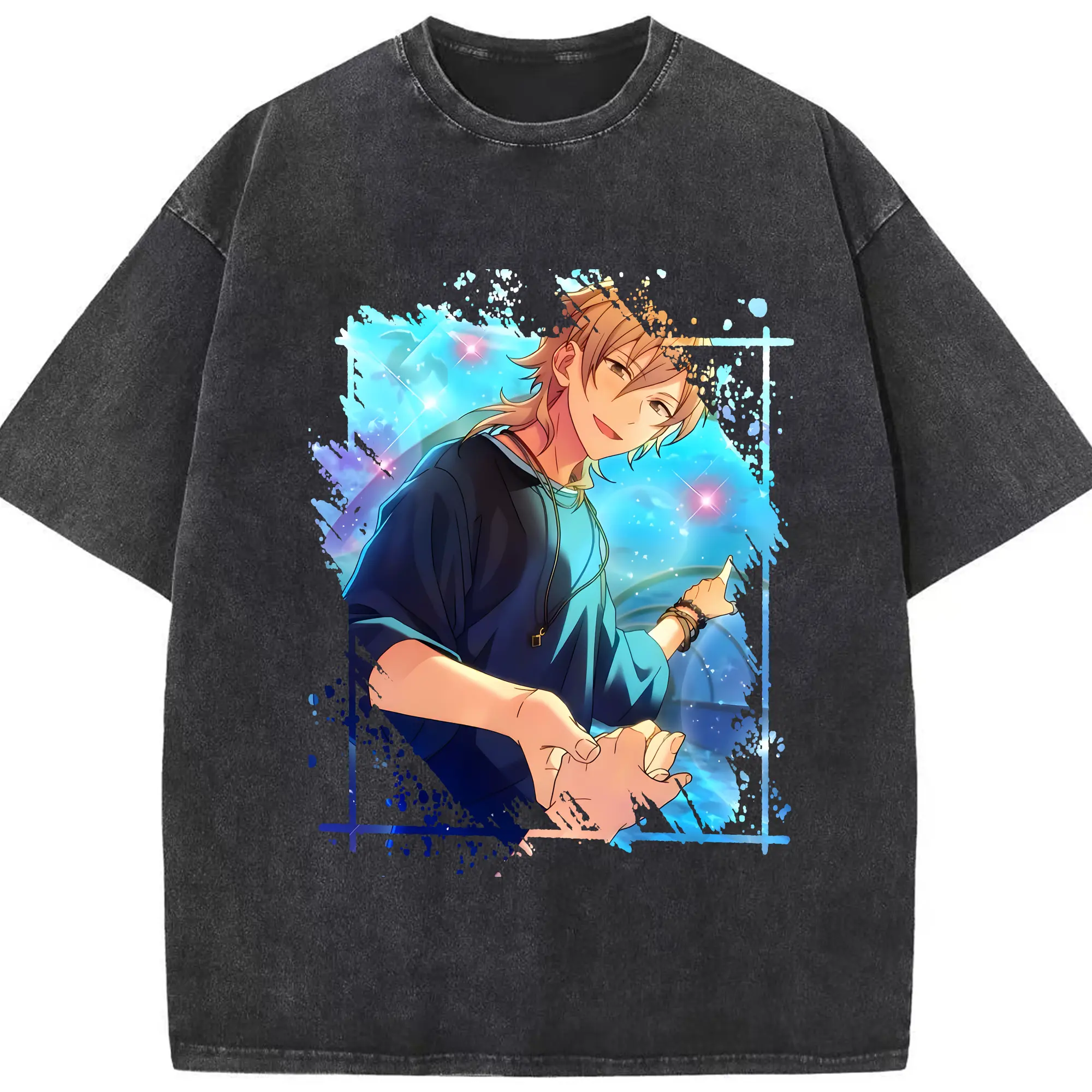 あんさん ぶる グッズ UNDEAD 羽風薫 - 綿100％ ヴィンテージ風 半袖Tシャツ ・ フロントプリント ・ 柔らか肌触り ・ 通気性 快適 ・ スポーツ カジュアル 外出用