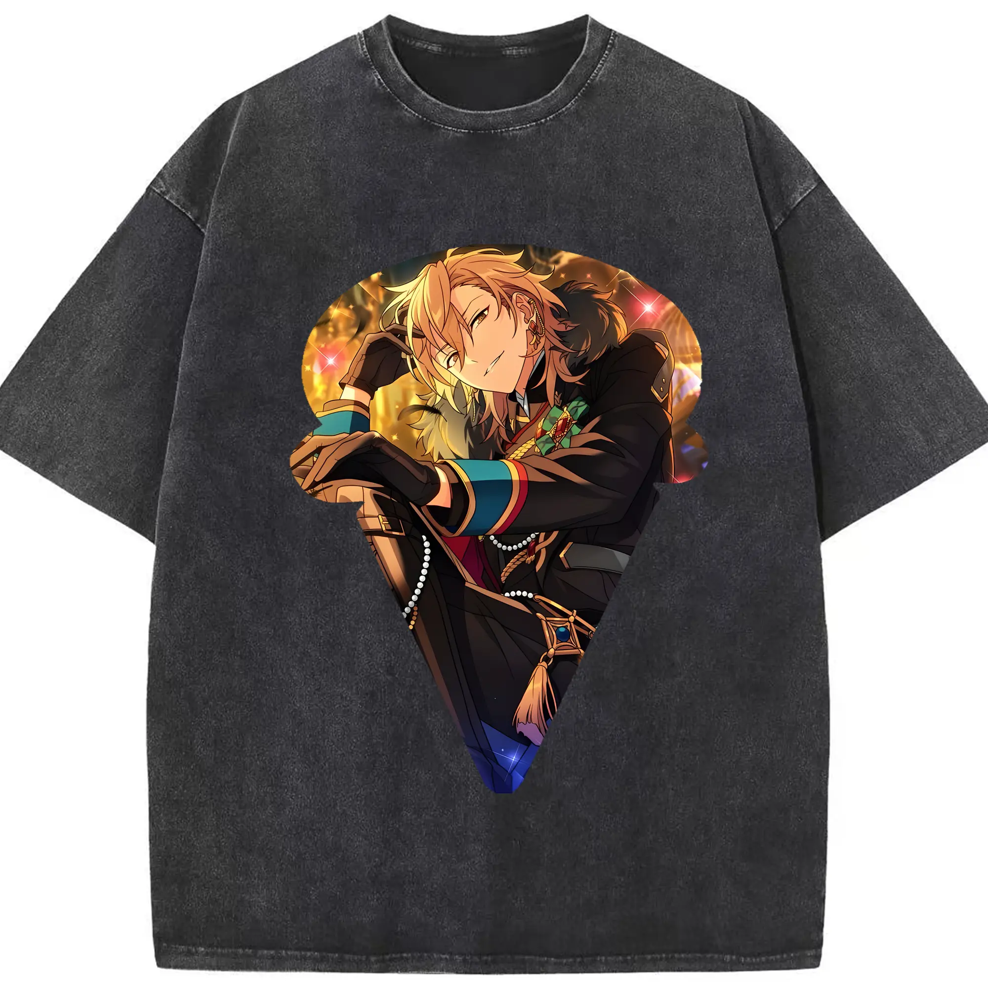 あんさん ぶる グッズ UNDEAD 羽風薫 - 綿100％ ヴィンテージ風 半袖Tシャツ ・ フロントプリント ・ 柔らか肌触り ・ 通気性 快適 ・ スポーツ カジュアル 外出用