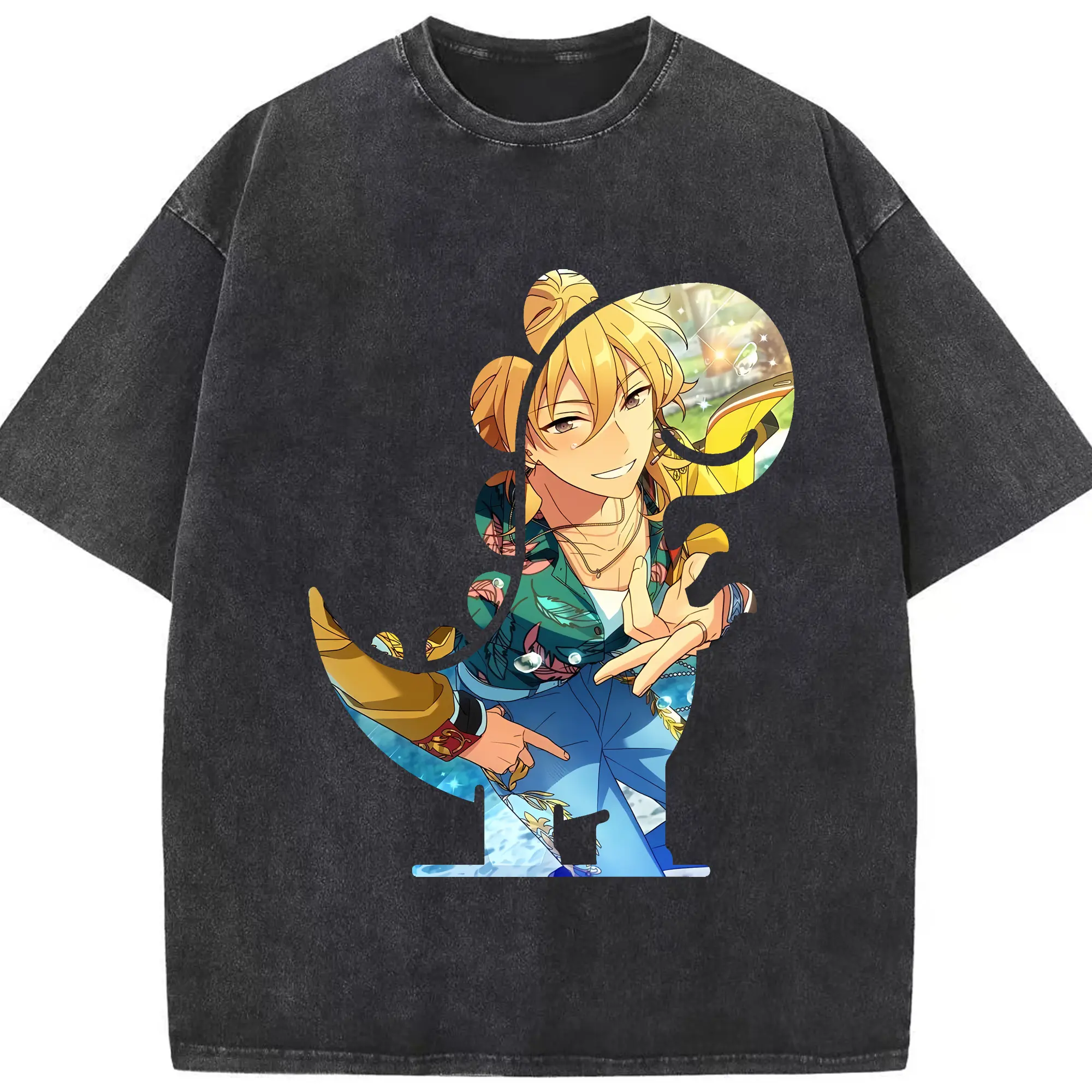 あんさん ぶる グッズ UNDEAD 羽風薫 - 綿100％ ヴィンテージ風 半袖Tシャツ ・ フロントプリント ・ 柔らか肌触り ・ 通気性 快適 ・ スポーツ カジュアル 外出用