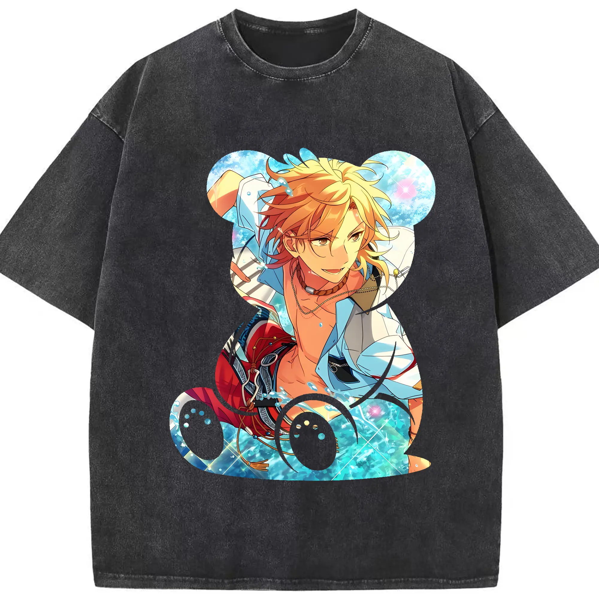 あんさん ぶる グッズ UNDEAD 羽風薫 - 綿100％ ヴィンテージ風 半袖Tシャツ ・ フロントプリント ・ 柔らか肌触り ・ 通気性 快適 ・ スポーツ カジュアル 外出用