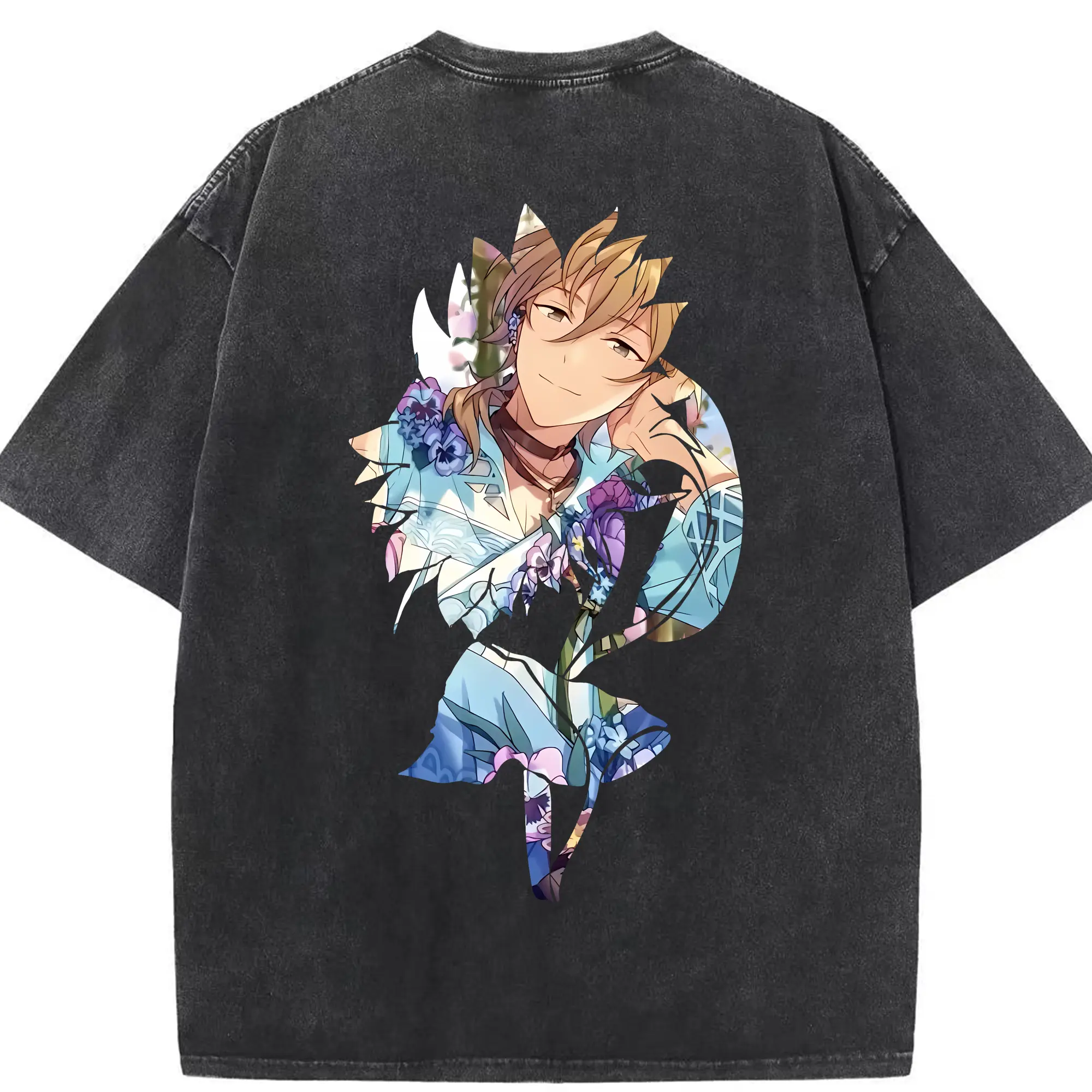 あんさん ぶる グッズ UNDEAD 羽風薫 - 綿100％ ヴィンテージ風 半袖Tシャツ ・ 背面プリント ・ 柔らか肌触り ・ 通気性 快適 ・ スポーツ カジュアル 外出用