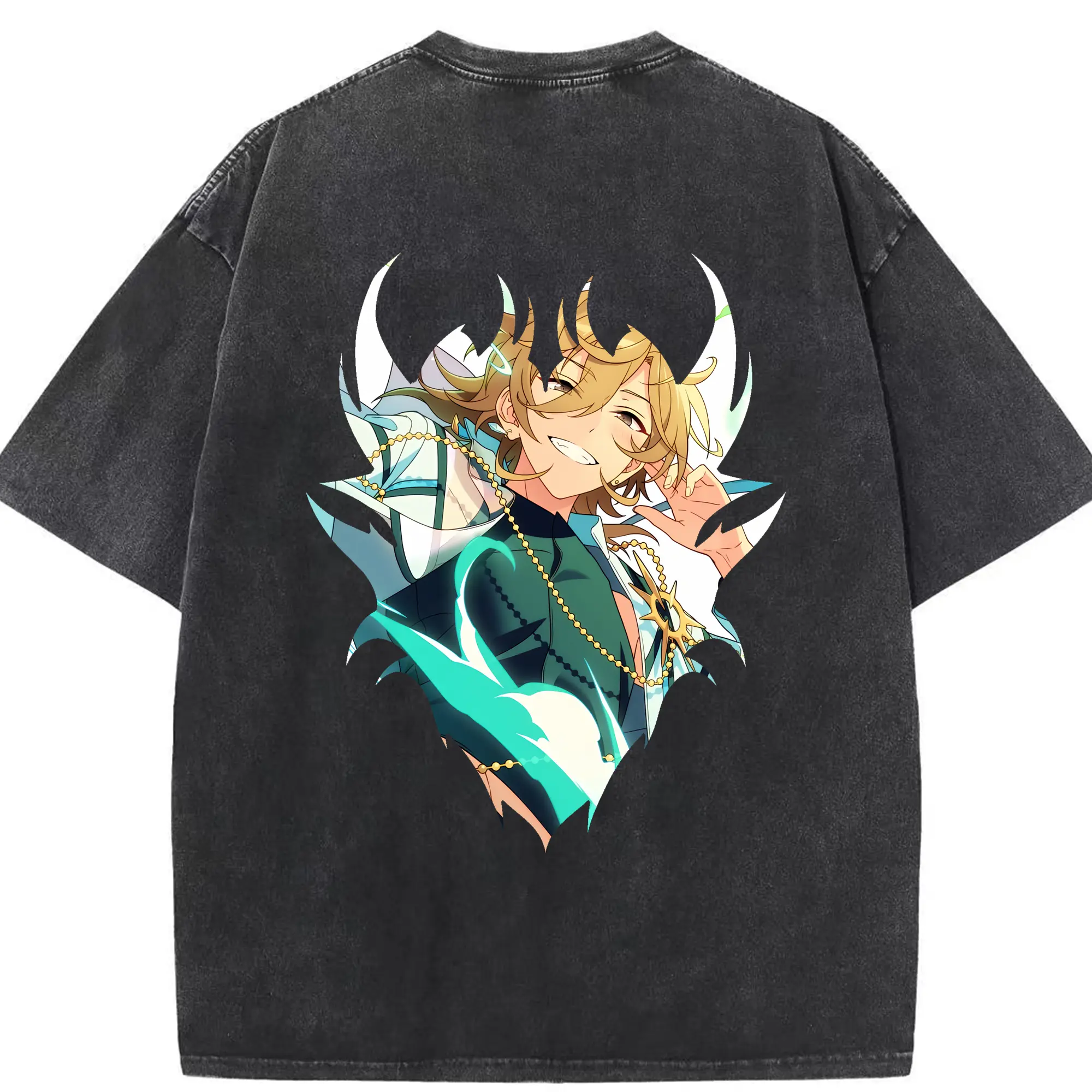 あんさん ぶる グッズ UNDEAD 羽風薫 - 綿100％ ヴィンテージ風 半袖Tシャツ ・ 背面プリント ・ 柔らか肌触り ・ 通気性 快適 ・ スポーツ カジュアル 外出用