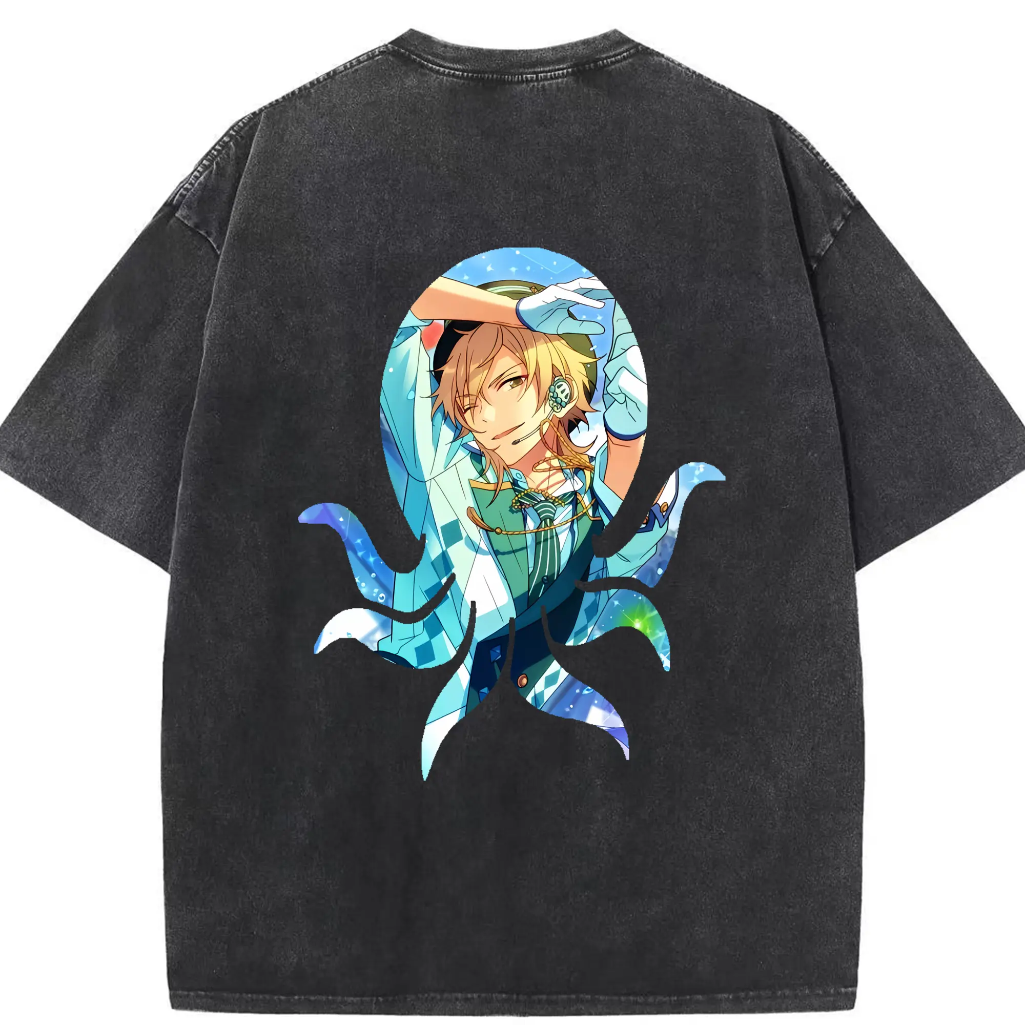 あんさん ぶる グッズ UNDEAD 羽風薫 - 綿100％ ヴィンテージ風 半袖Tシャツ ・ 背面プリント ・ 柔らか肌触り ・ 通気性 快適 ・ スポーツ カジュアル 外出用