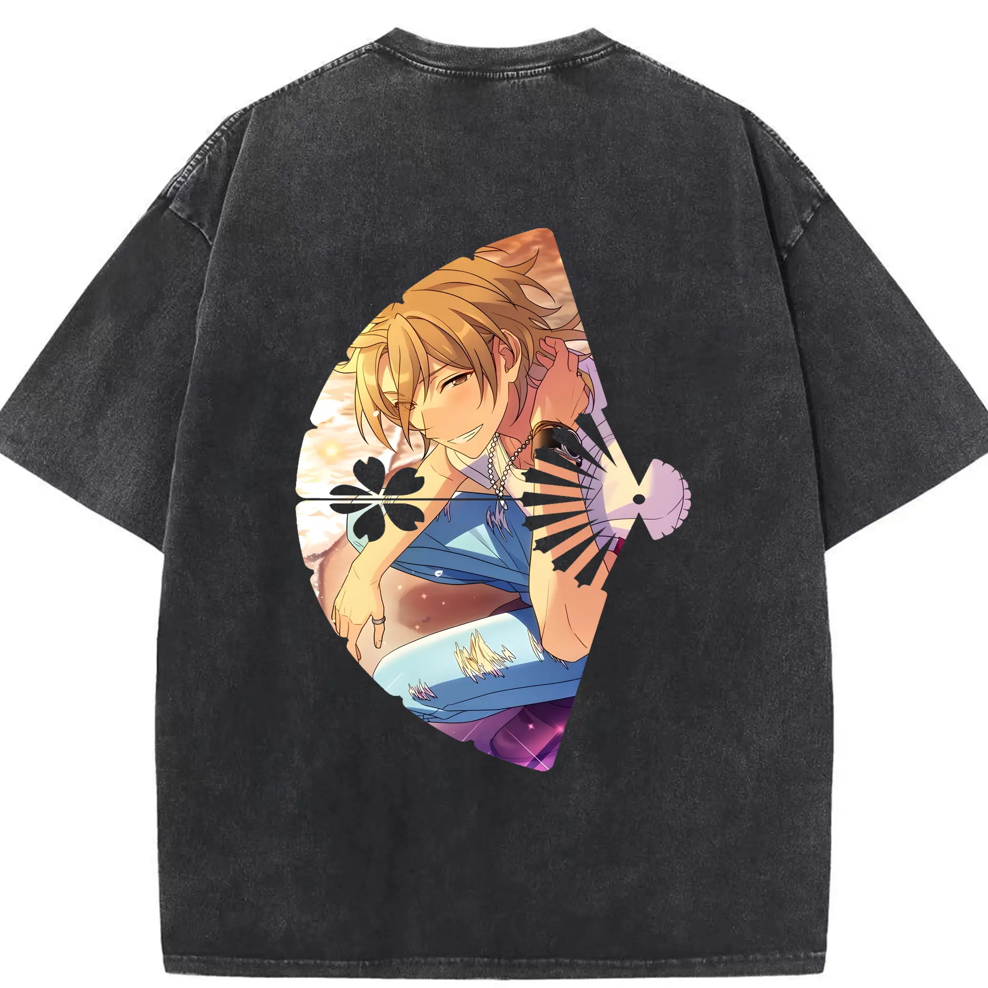 あんさん ぶる グッズ UNDEAD 羽風薫 - 綿100％ ヴィンテージ風 半袖Tシャツ ・ 背面プリント ・ 柔らか肌触り ・ 通気性 快適 ・ スポーツ カジュアル 外出用