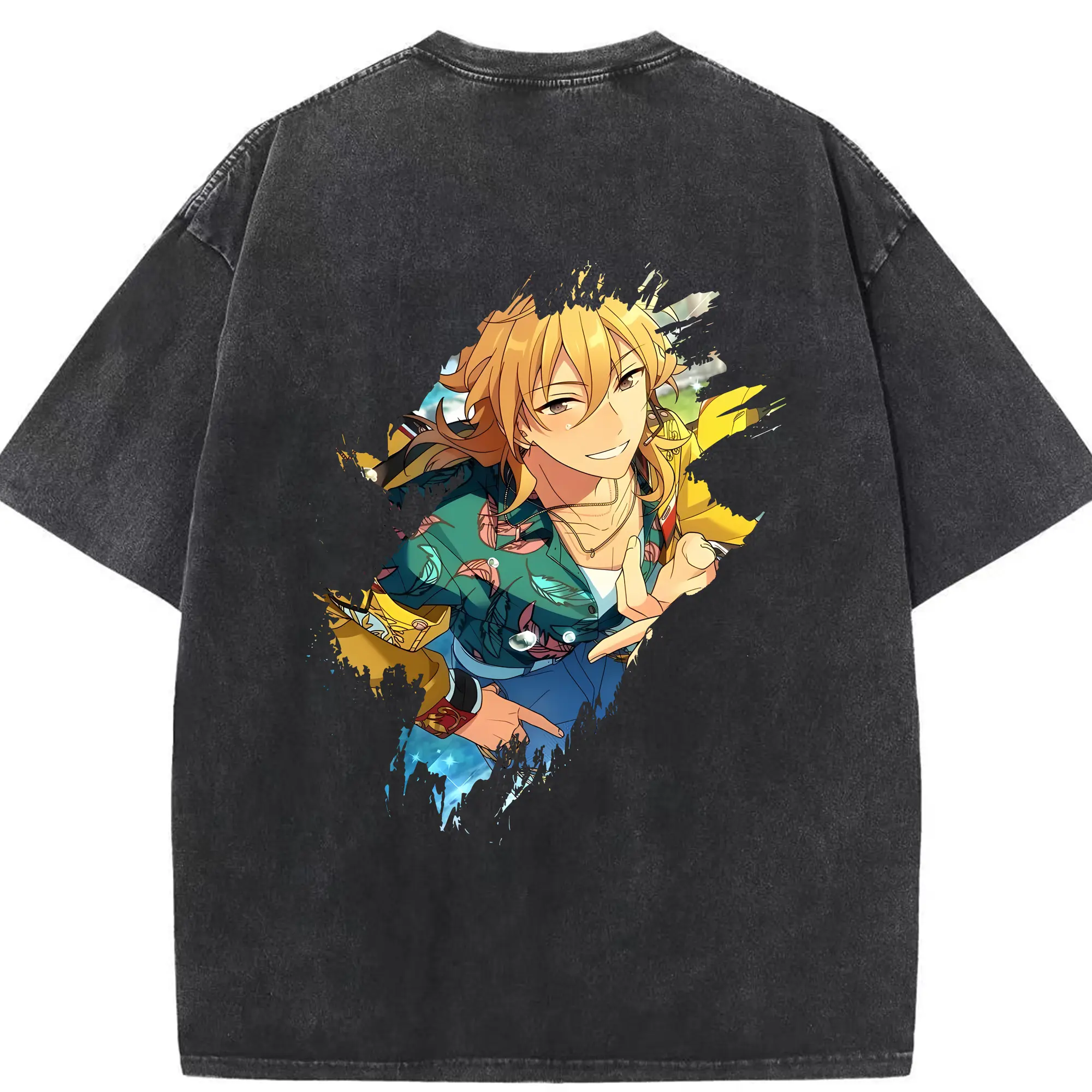 あんさん ぶる グッズ UNDEAD 羽風薫 - 綿100％ ヴィンテージ風 半袖Tシャツ ・ 背面プリント ・ 柔らか肌触り ・ 通気性 快適 ・ スポーツ カジュアル 外出用