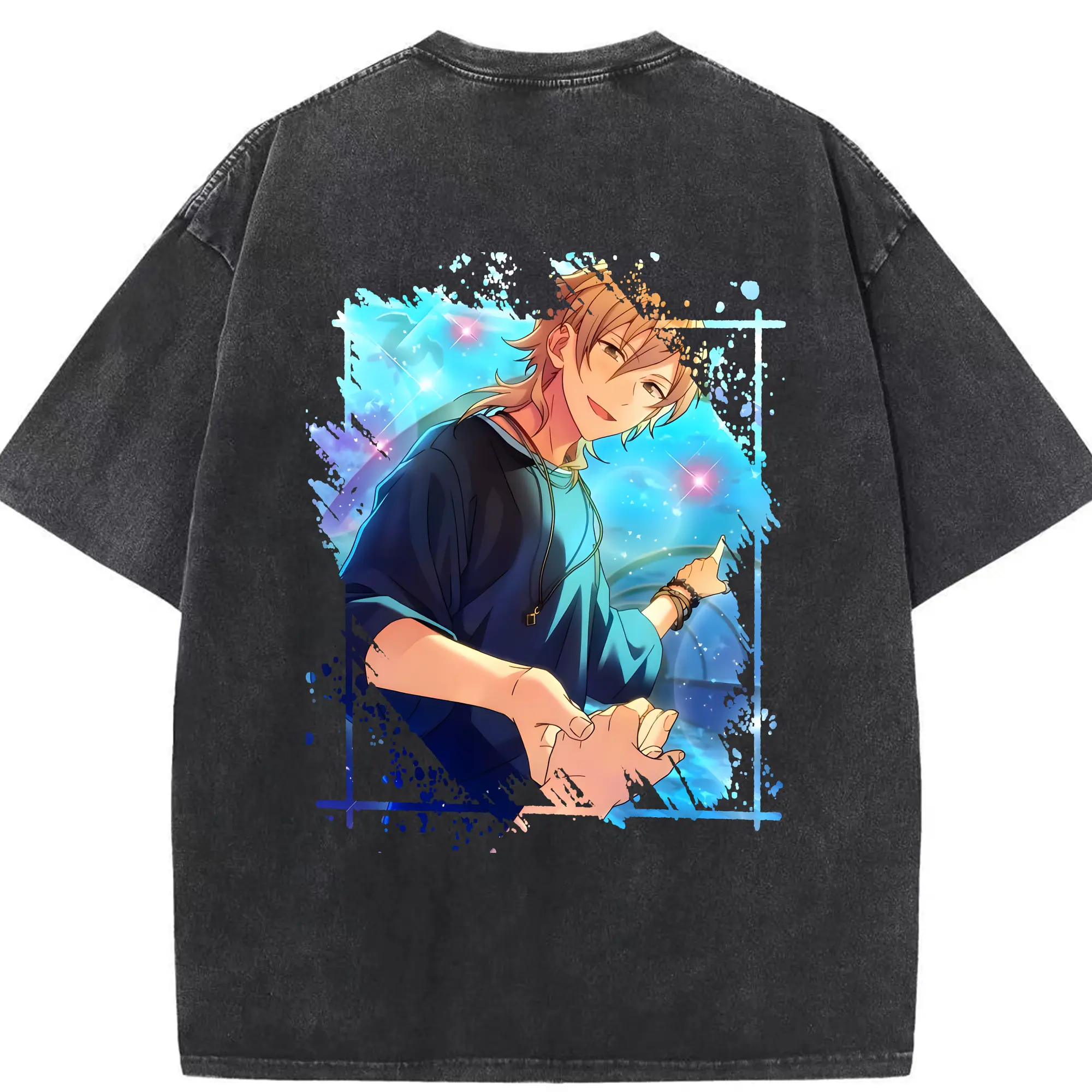 あんさん ぶる グッズ UNDEAD 羽風薫 - 綿100％ ヴィンテージ風 半袖Tシャツ ・ 背面プリント ・ 柔らか肌触り ・ 通気性 快適 ・ スポーツ カジュアル 外出用