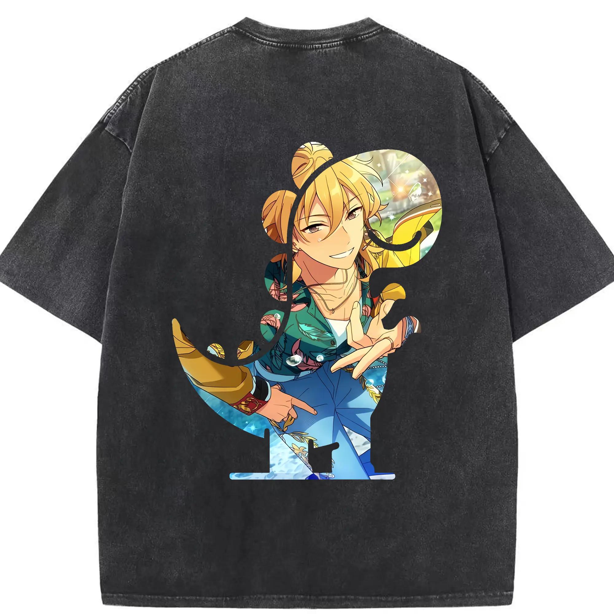 あんさん ぶる グッズ UNDEAD 羽風薫 - 綿100％ ヴィンテージ風 半袖Tシャツ ・ 背面プリント ・ 柔らか肌触り ・ 通気性 快適 ・ スポーツ カジュアル 外出用