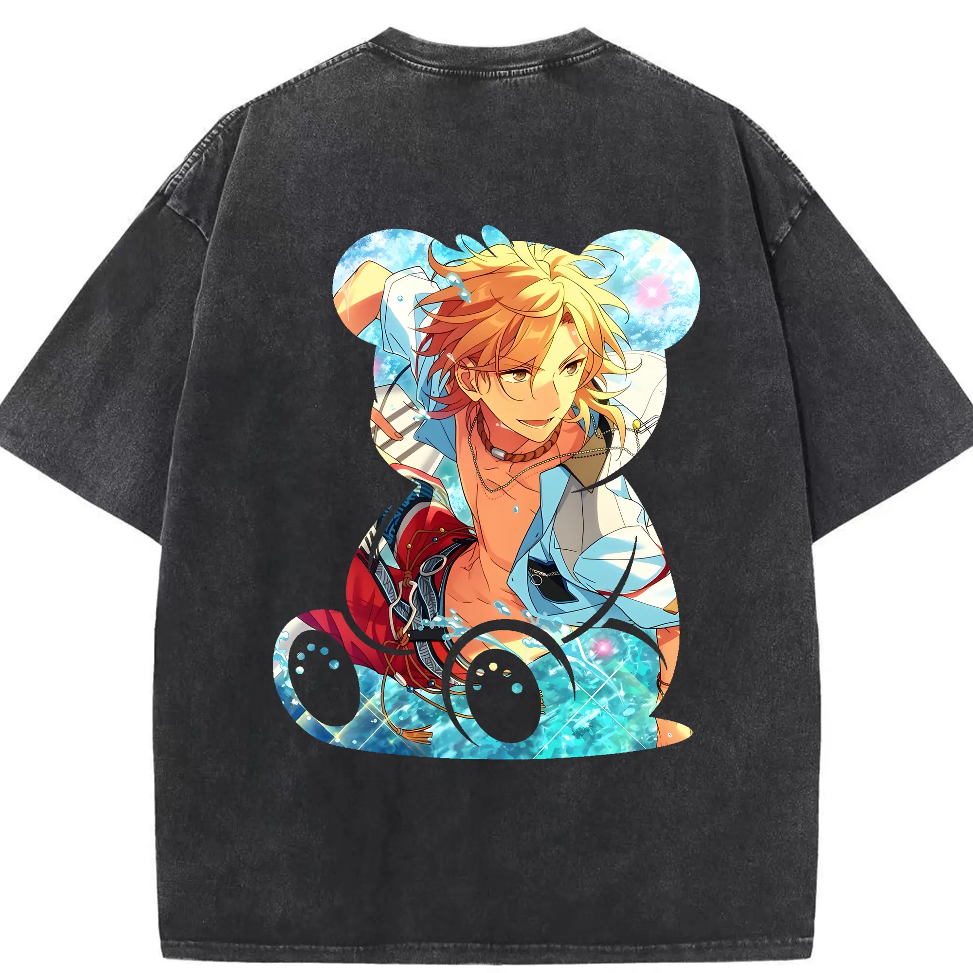 あんさん ぶる グッズ UNDEAD 羽風薫 - 綿100％ ヴィンテージ風 半袖Tシャツ ・ 背面プリント ・ 柔らか肌触り ・ 通気性 快適 ・ スポーツ カジュアル 外出用