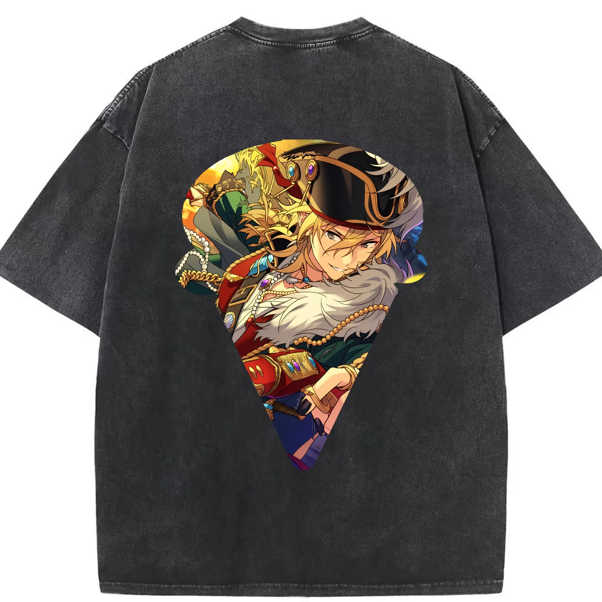 あんさん ぶる グッズ UNDEAD 羽風薫 - 綿100％ ヴィンテージ風 半袖Tシャツ ・ 背面プリント ・ 柔らか肌触り ・ 通気性 快適 ・ スポーツ カジュアル 外出用